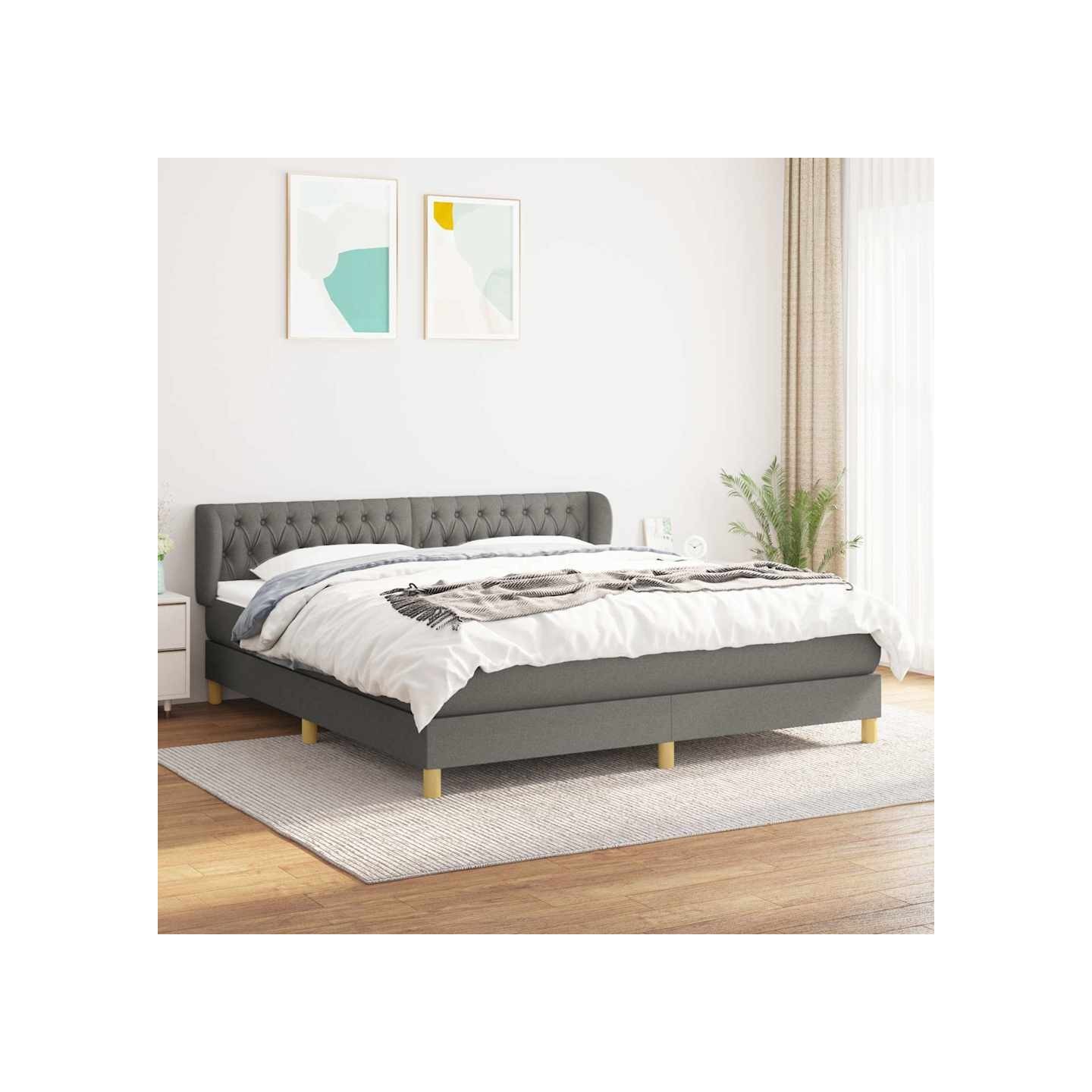 Sommier à lattes de lit avec matelas Gris foncé 180x200cm Tissu