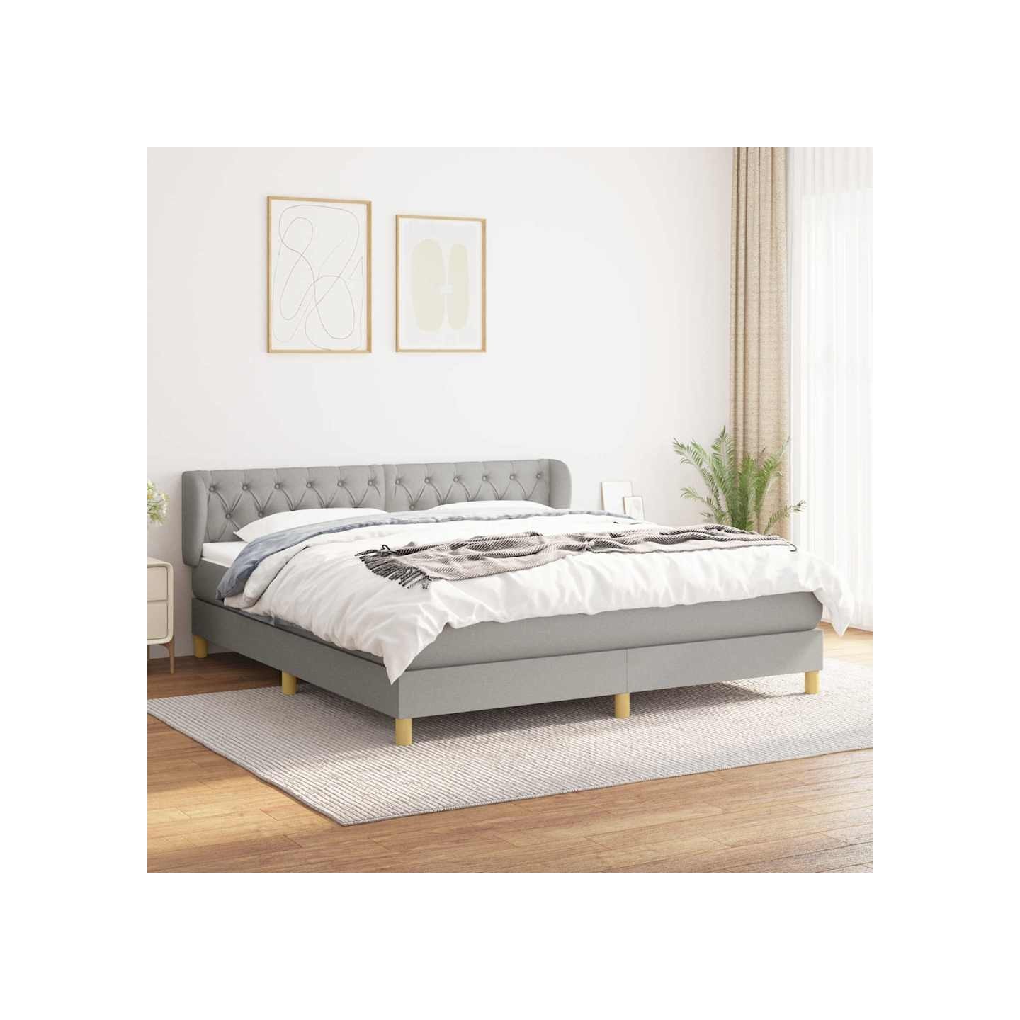 Sommier à lattes de lit avec matelas Gris clair 160x200cm Tissu