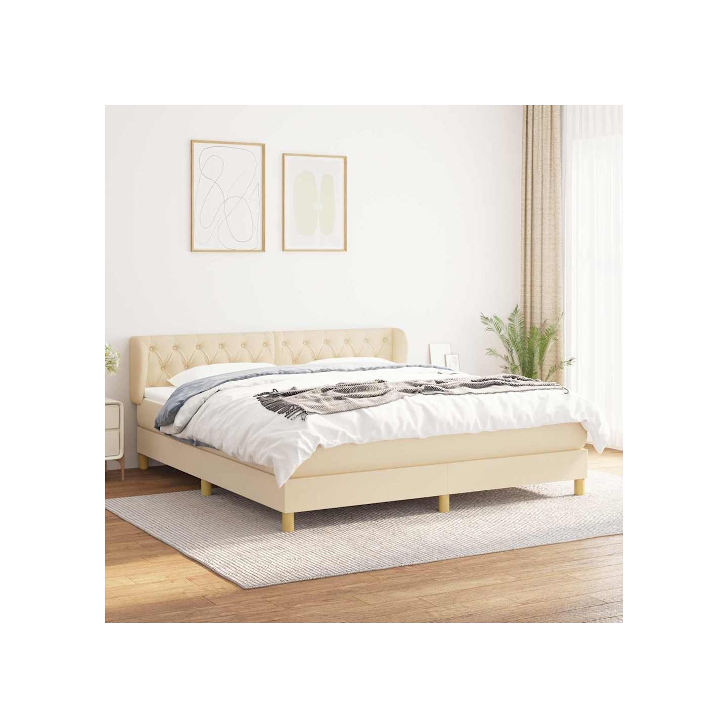 Sommier à lattes de lit avec matelas Crème 160x200 cm Tissu