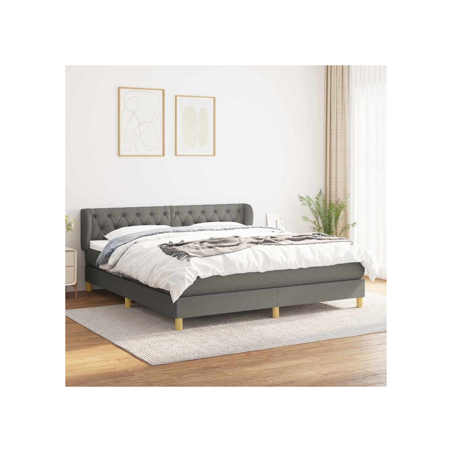 Sommier à lattes de lit avec matelas Gris foncé 160x200cm Tissu