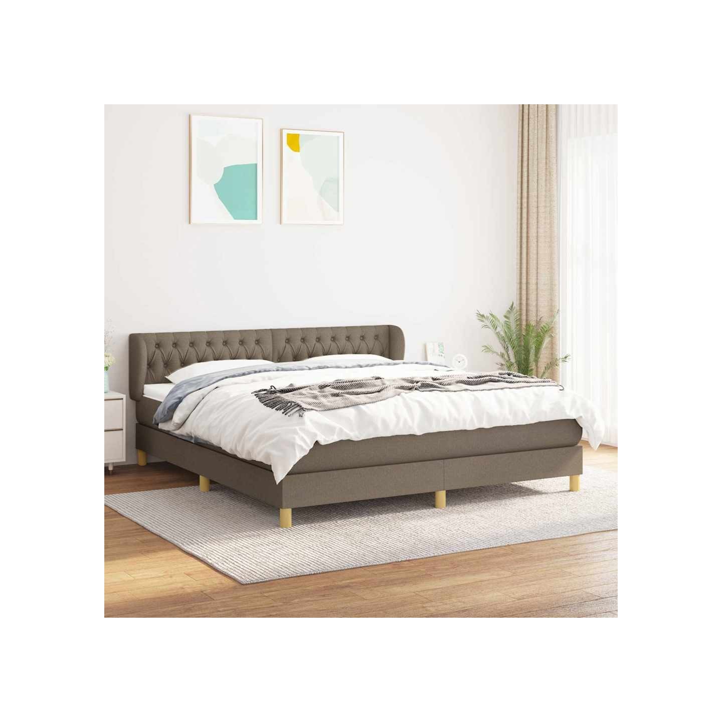 Sommier à lattes de lit avec matelas Taupe 180x200 cm Tissu