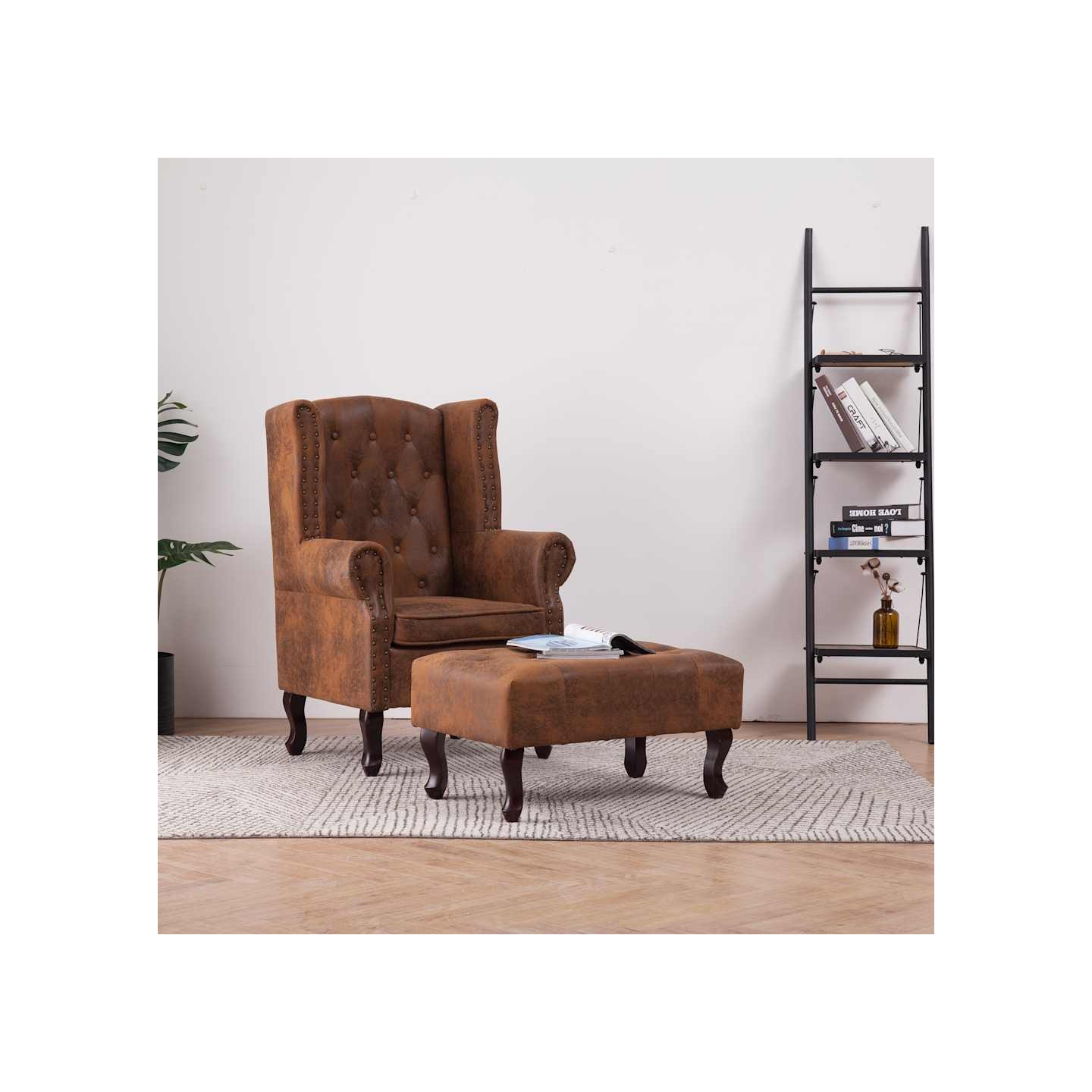 Fauteuil Chesterfield et repose-pieds Marron Similicuir daim