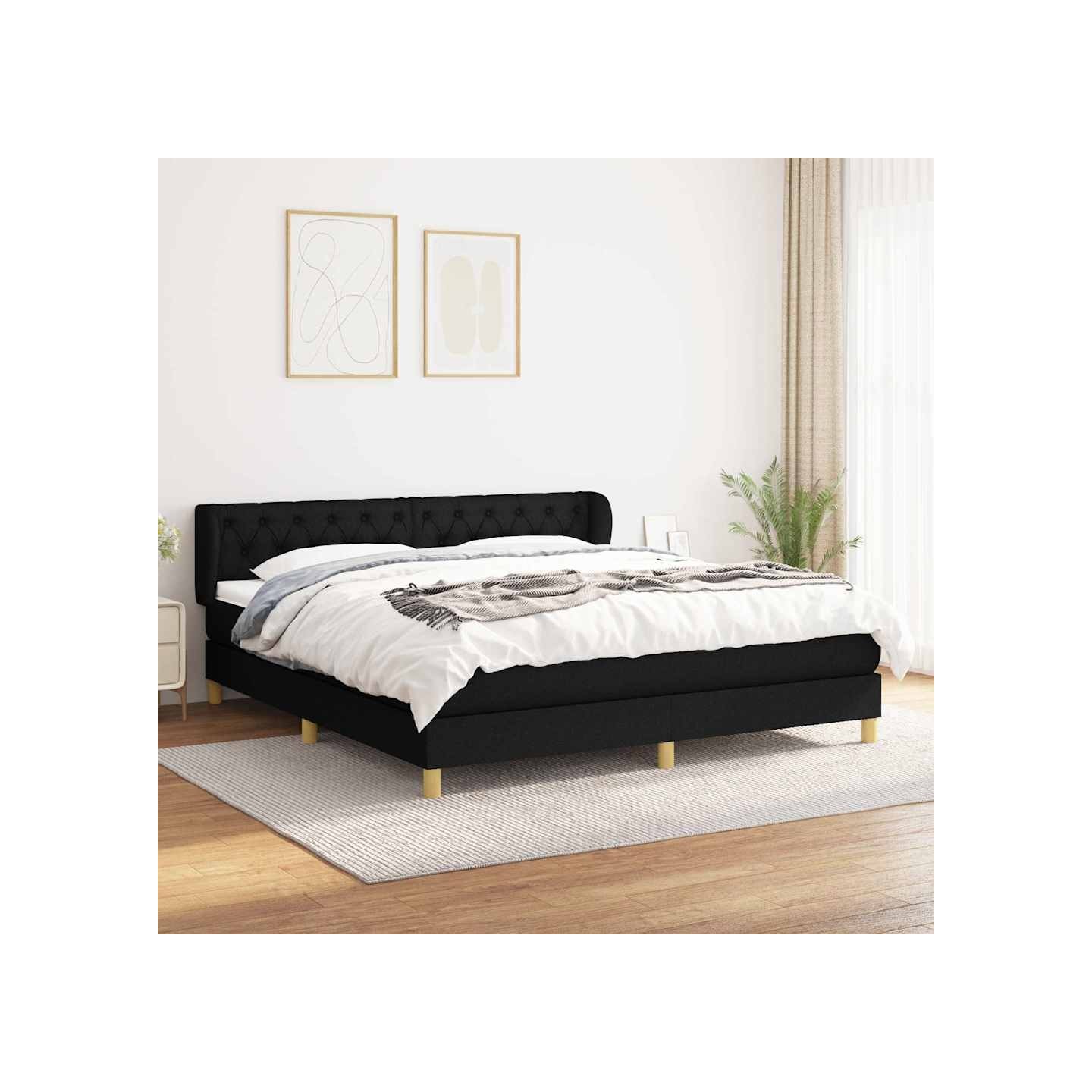 Sommier à lattes de lit avec matelas Noir 160x200 cm Tissu