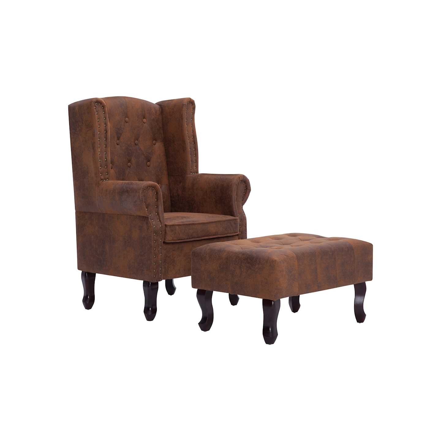 Fauteuil Chesterfield et repose-pieds Marron Similicuir daim