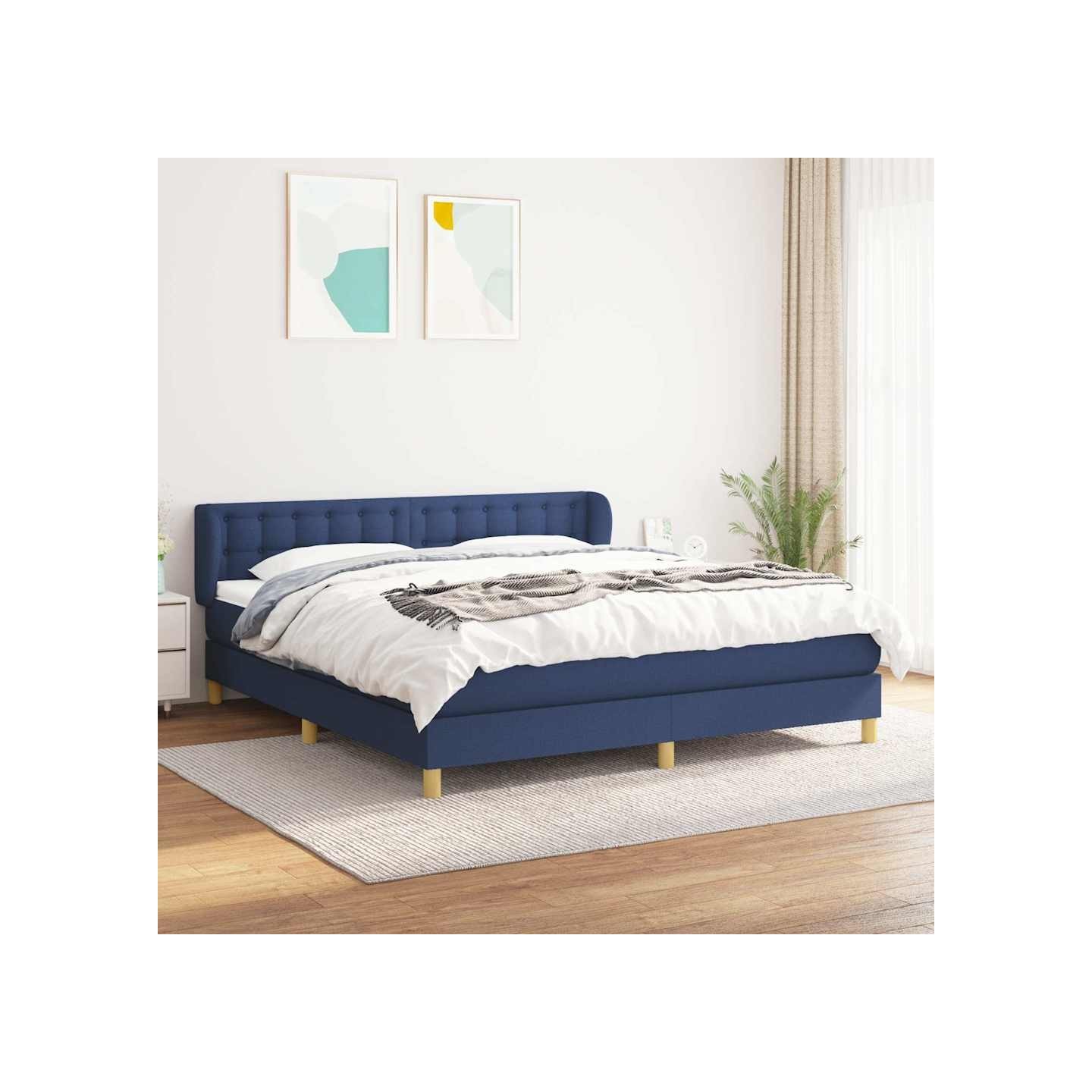 Sommier à lattes de lit avec matelas Bleu 160x200 cm Tissu