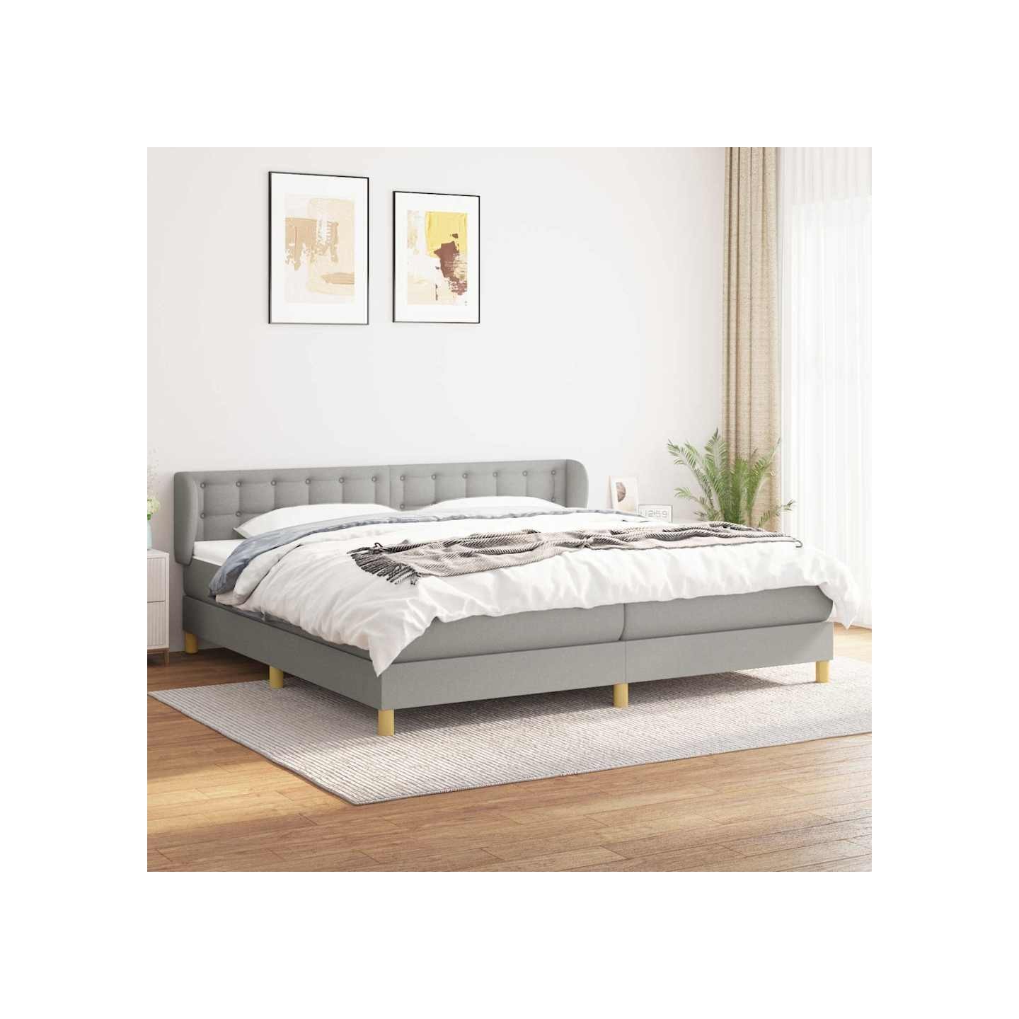 Sommier à lattes de lit avec matelas Gris clair 200x200cm Tissu