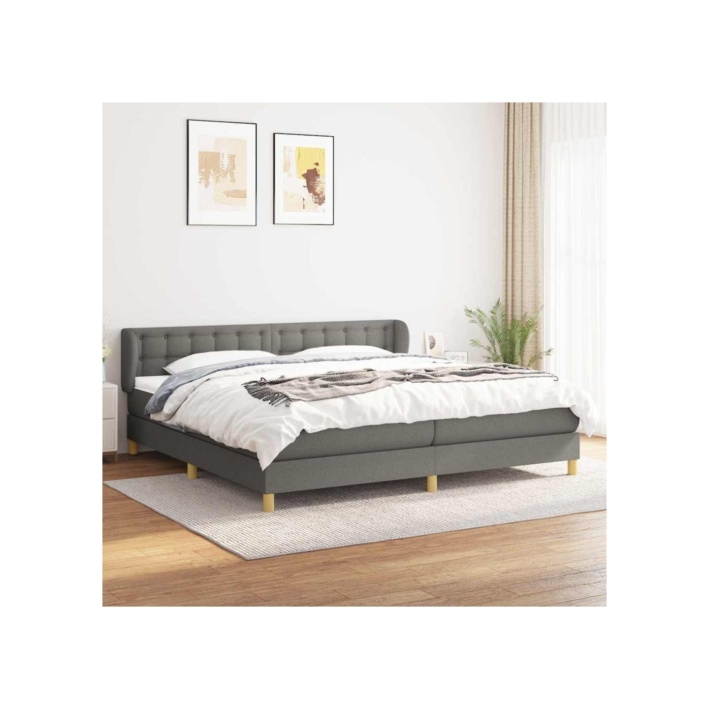 Sommier à lattes de lit avec matelas Gris foncé 200x200cm Tissu