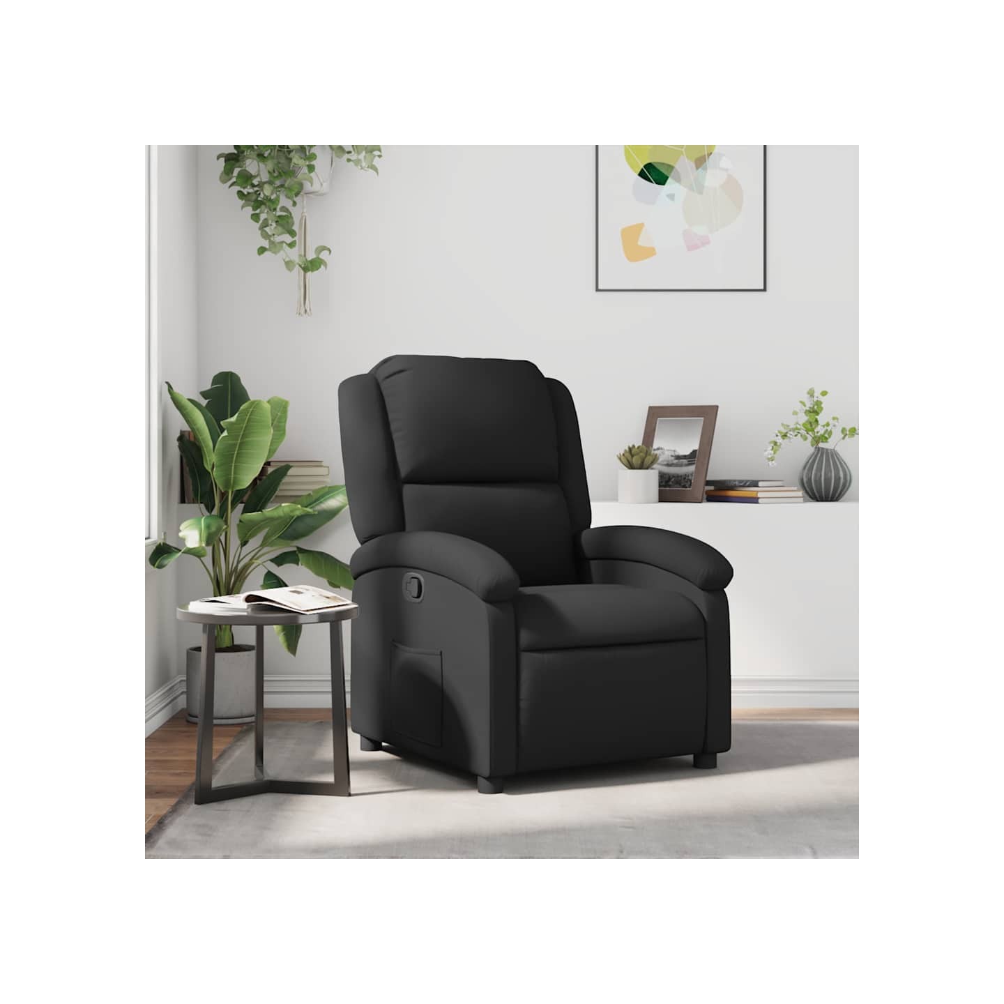 Fauteuil inclinable en cuir véritable noir