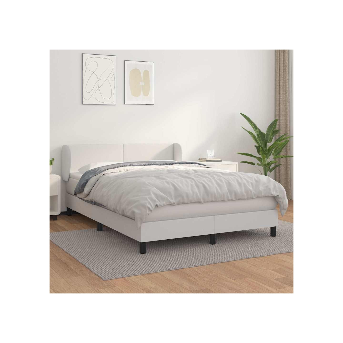 Sommier à lattes de lit avec matelas Blanc 140x190cm Similicuir