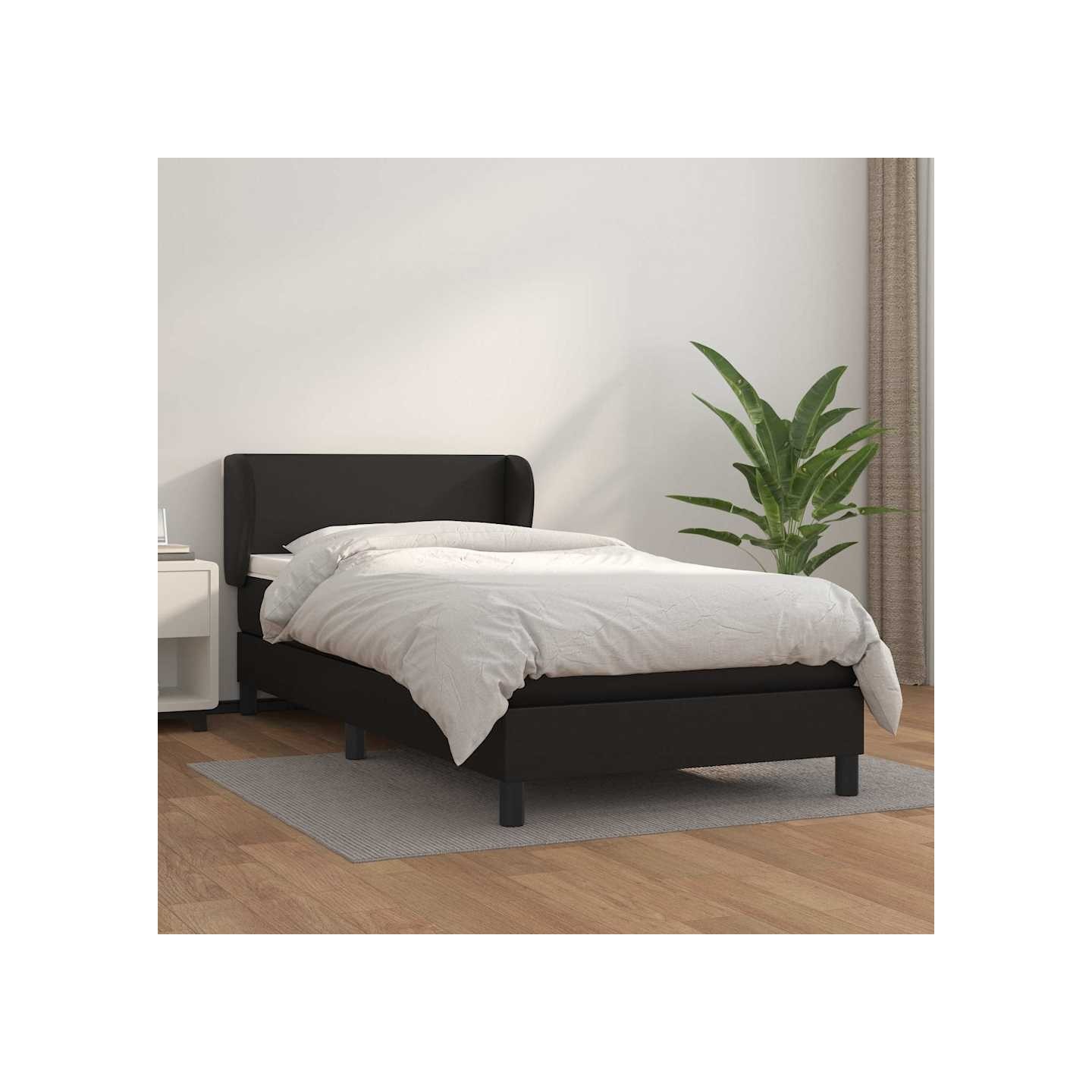 Sommier à lattes de lit avec matelas Noir 90x190 cm Similicuir