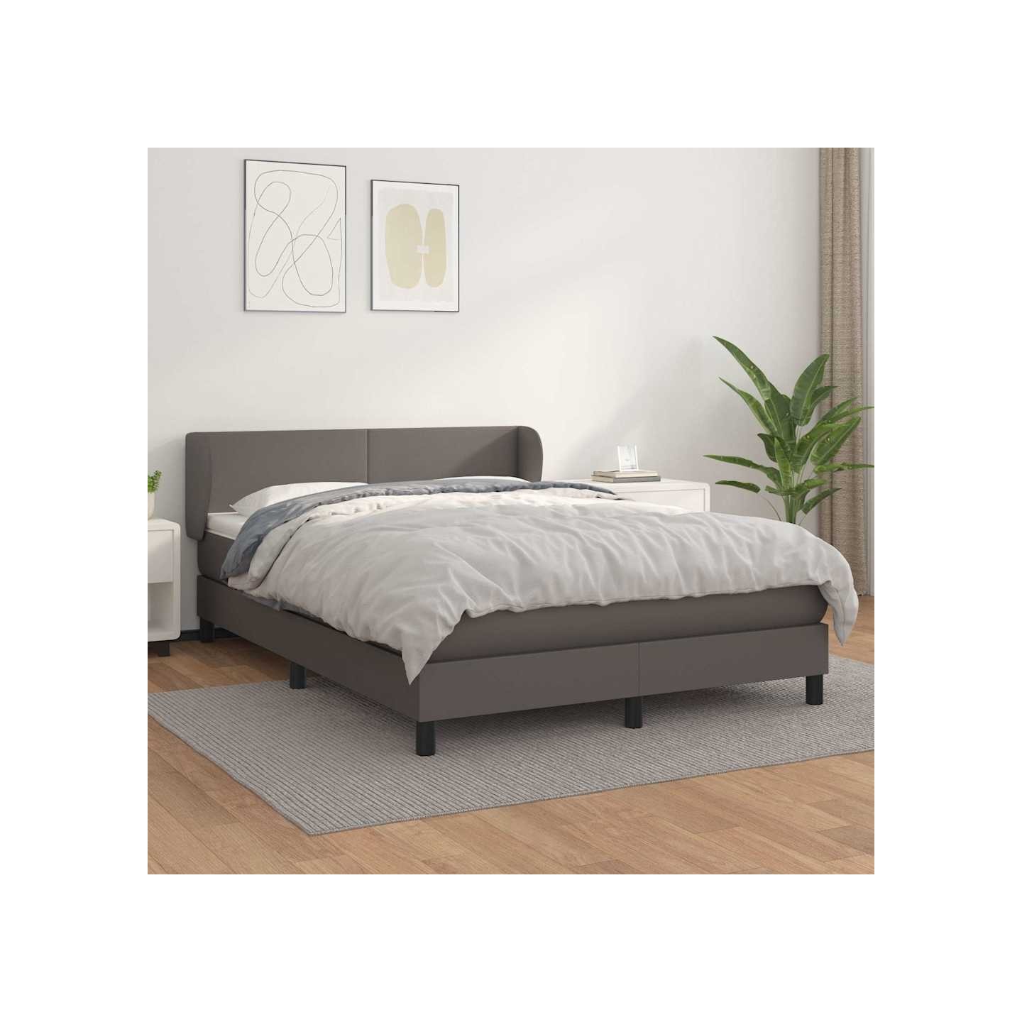 Sommier à lattes de lit avec matelas Gris 140x190 cm Similicuir