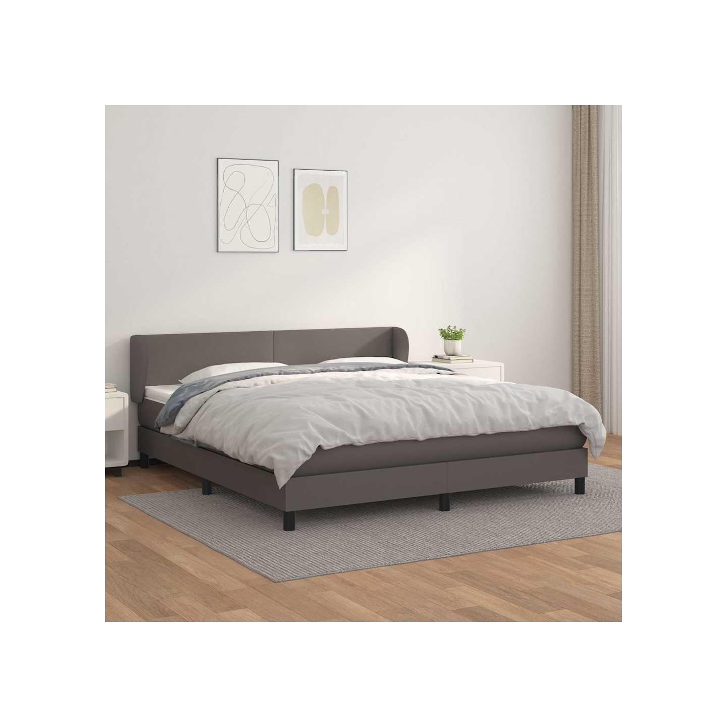Sommier à lattes de lit avec matelas Gris 160x200 cm Similicuir