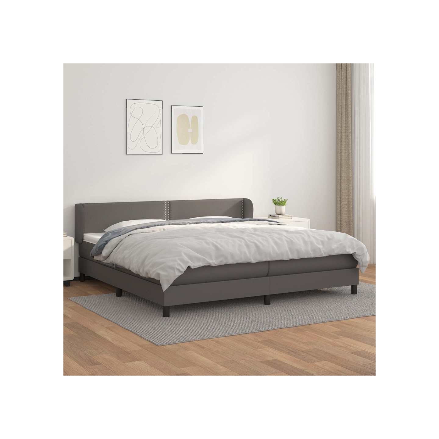 Sommier à lattes de lit avec matelas Gris 200x200 cm Similicuir