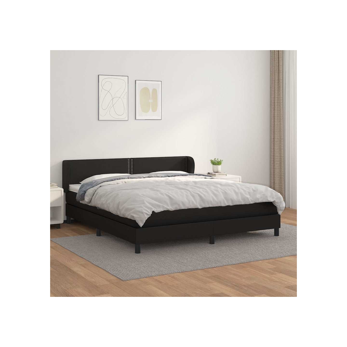 Sommier à lattes de lit avec matelas Noir 180x200 cm Similicuir
