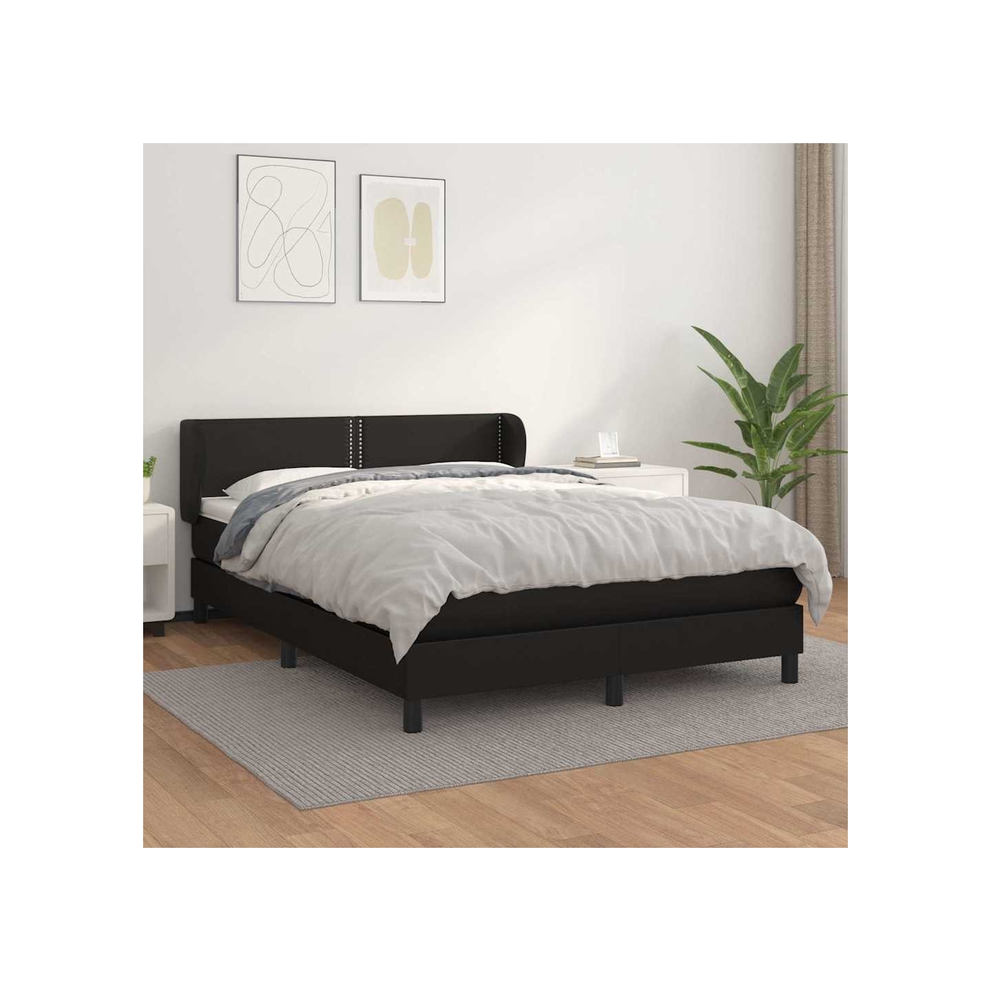 Sommier à lattes de lit avec matelas Noir 140x190 cm Similicuir