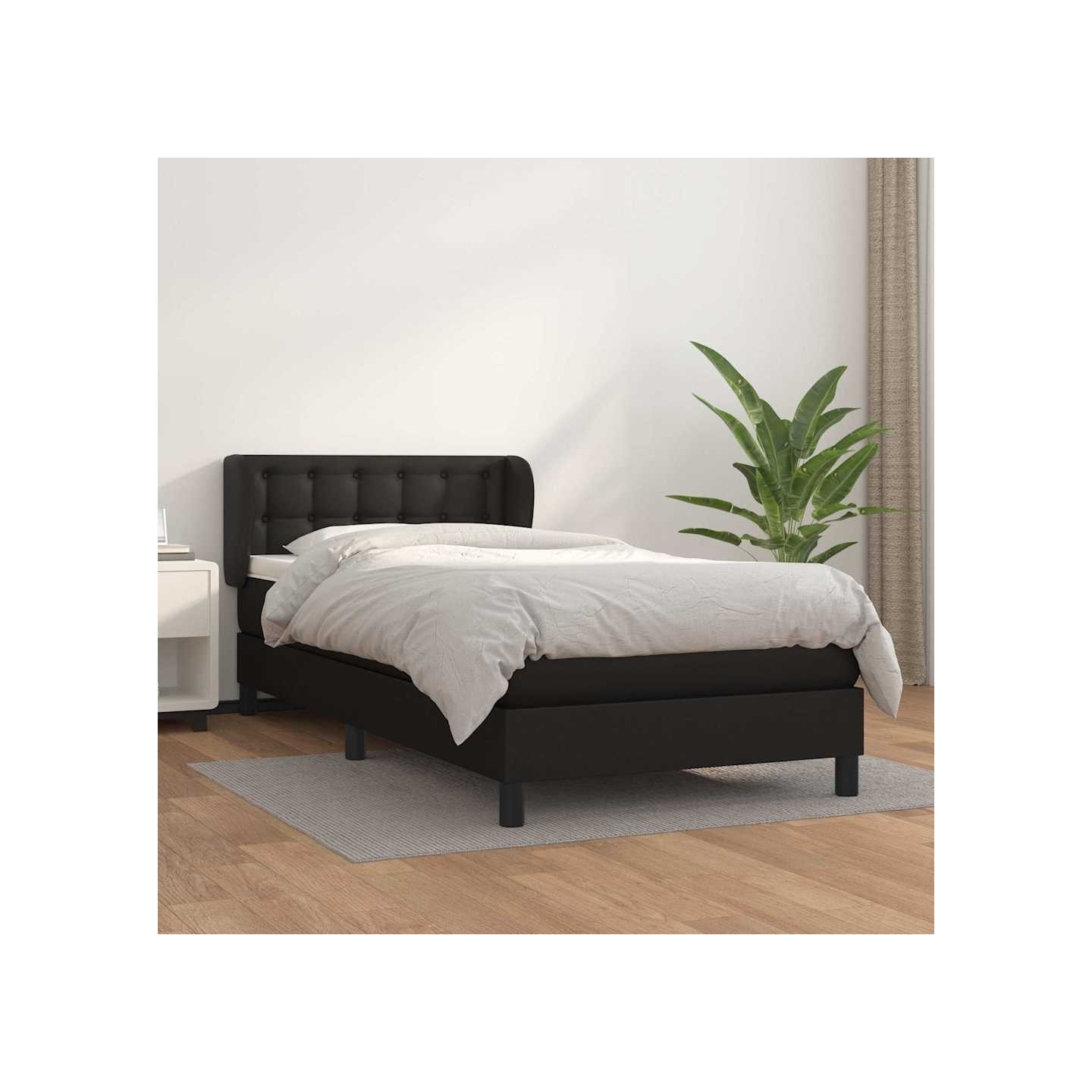 Sommier à lattes de lit avec matelas Noir 90x200 cm Similicuir
