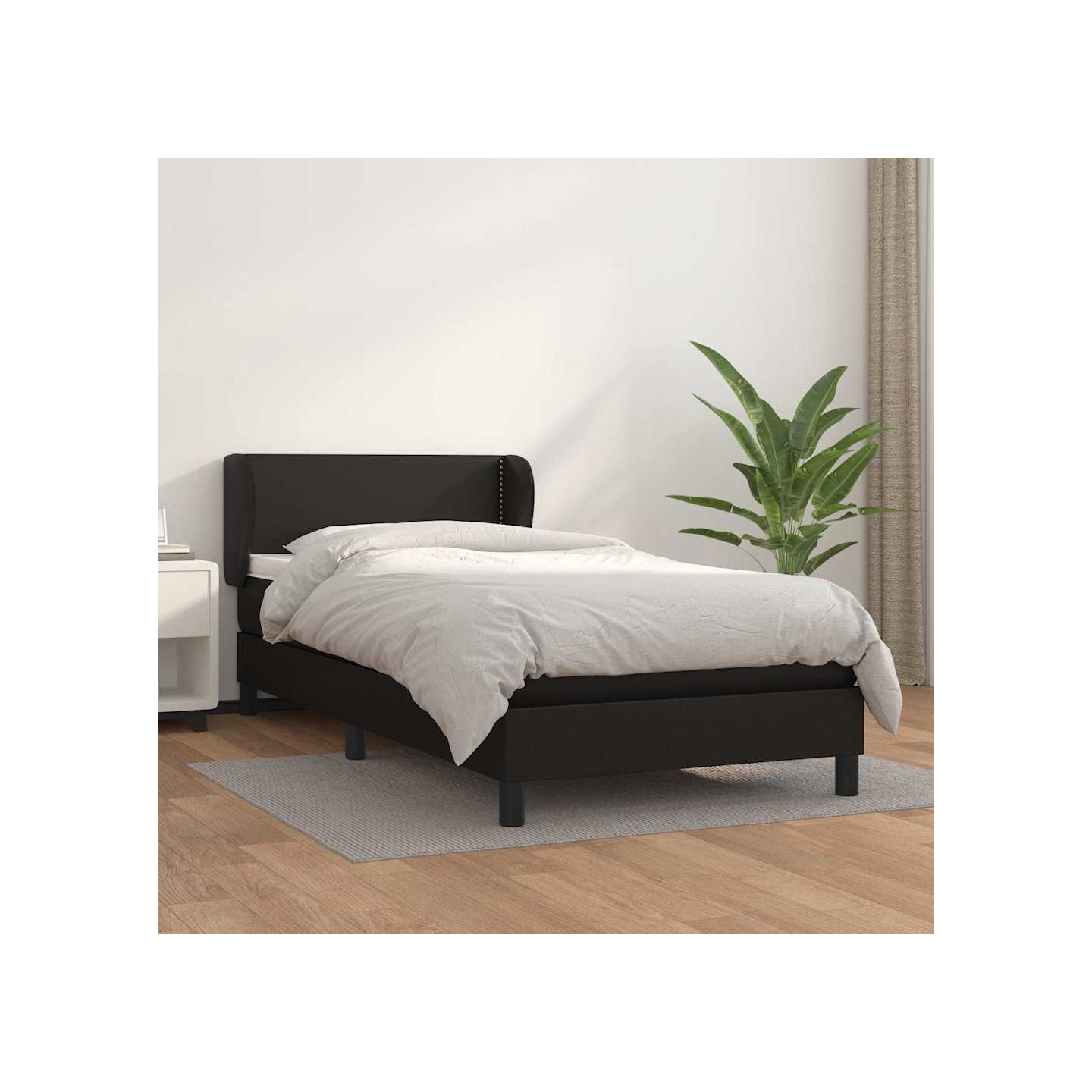 Sommier à lattes de lit avec matelas Noir 90x190 cm Similicuir