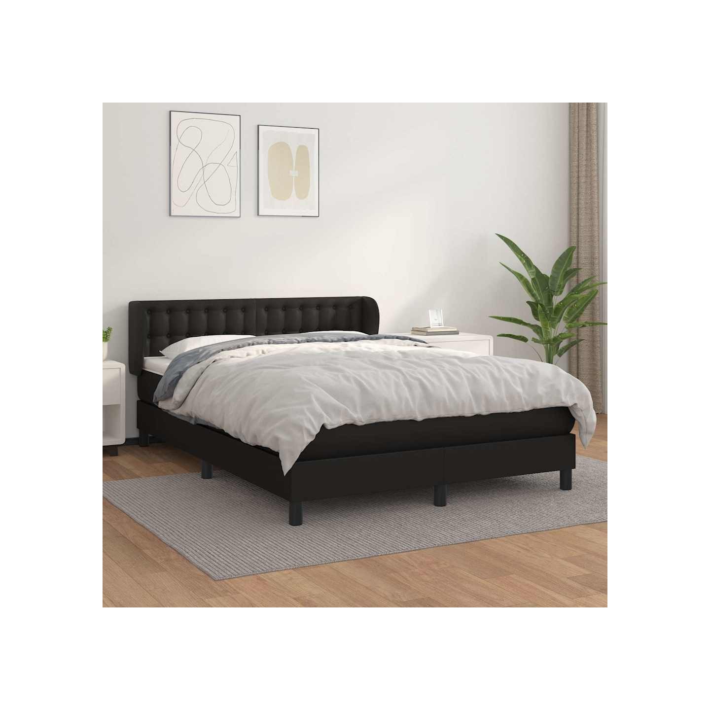 Sommier à lattes de lit avec matelas Noir 140x190 cm Similicuir