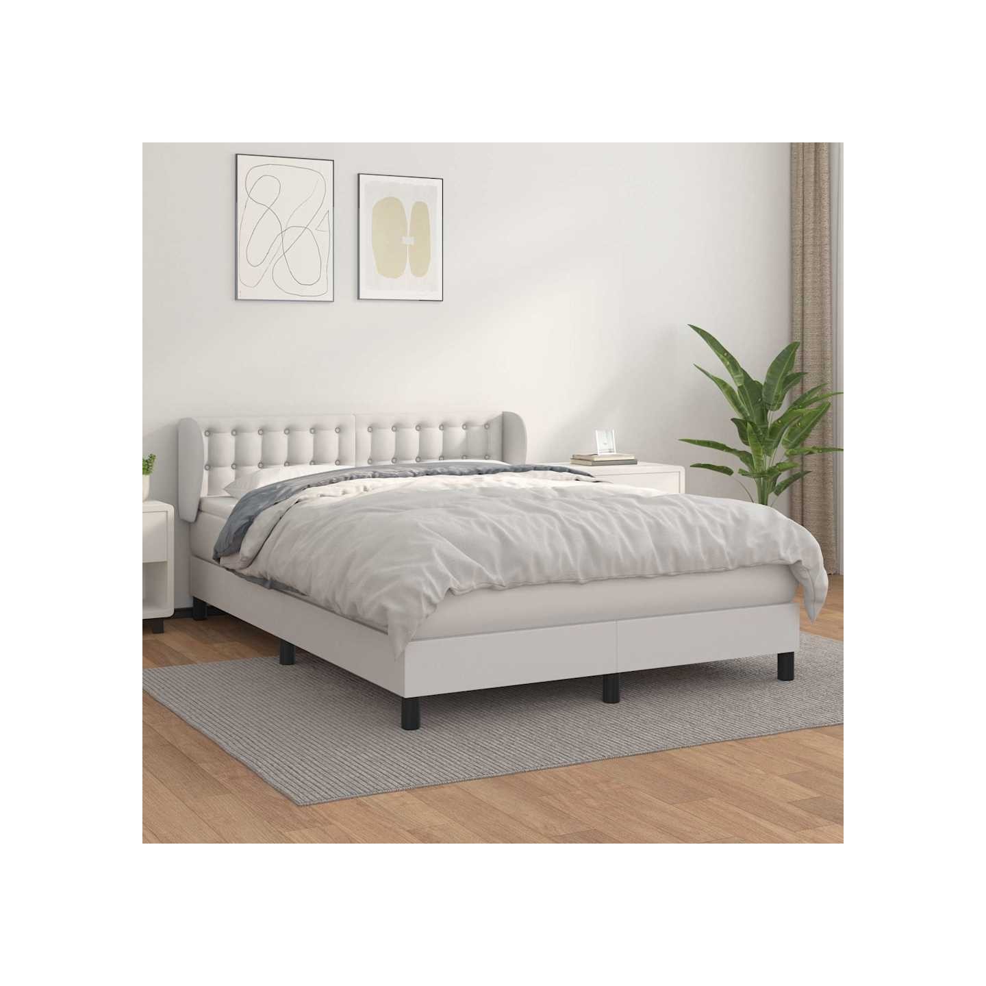 Sommier à lattes de lit avec matelas Blanc 140x190cm Similicuir