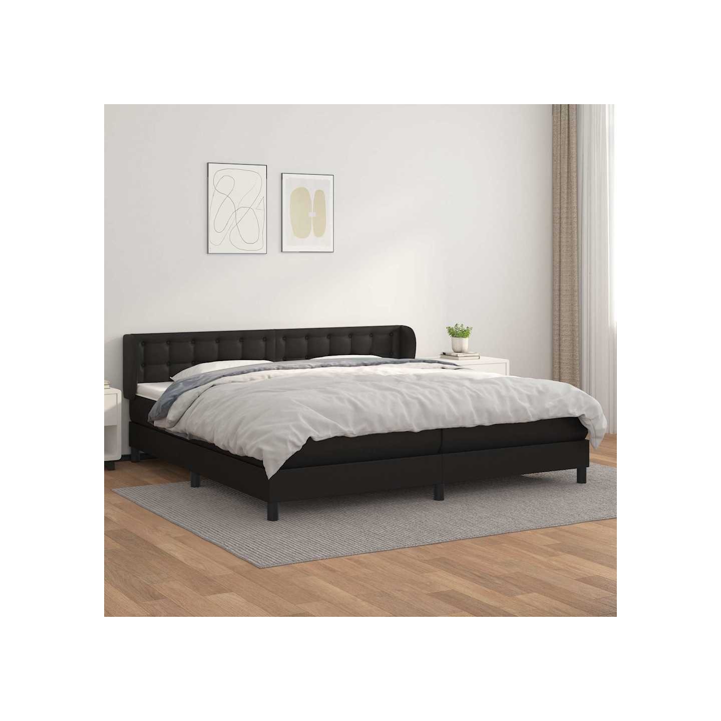 Sommier à lattes de lit avec matelas Noir 200x200 cm Similicuir