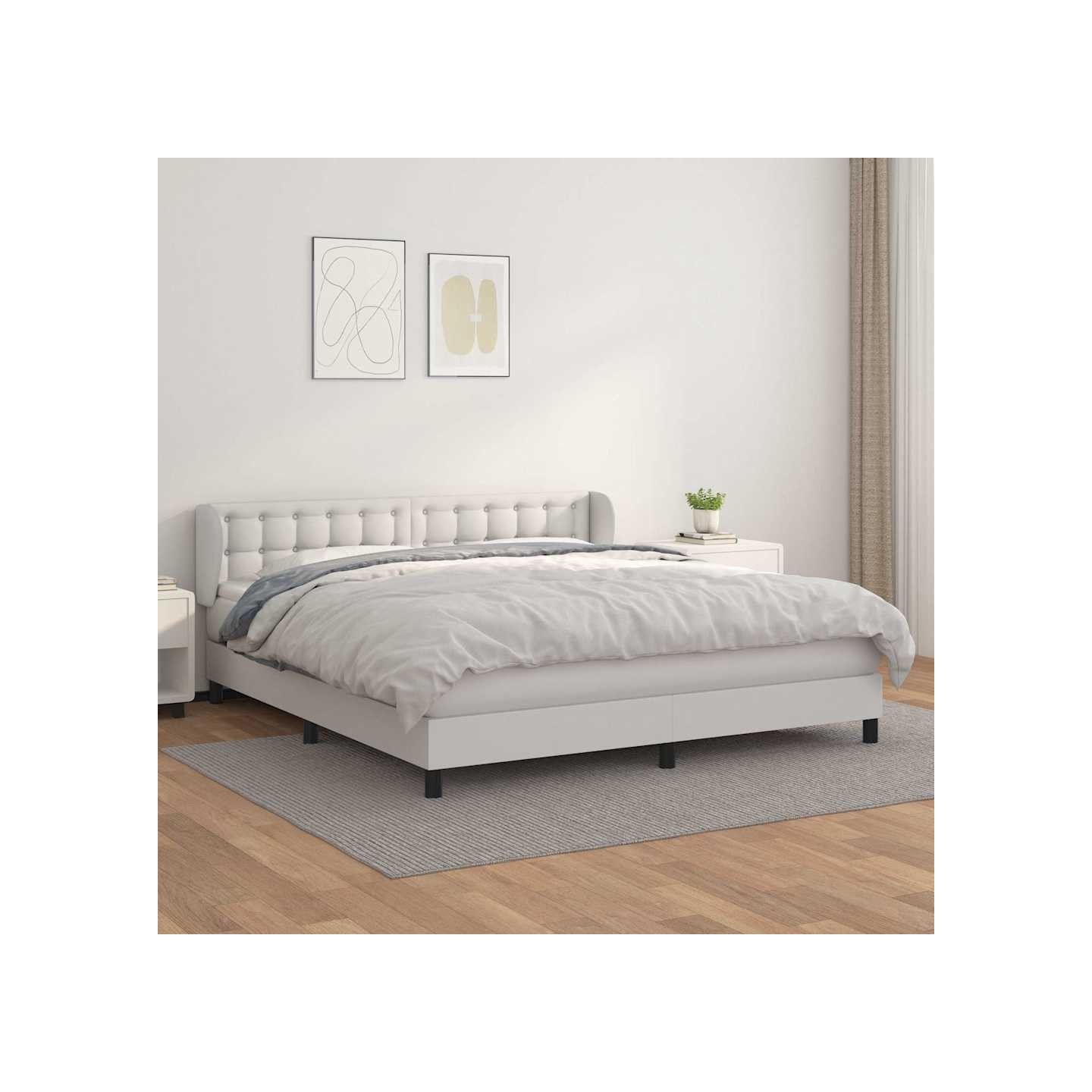 Sommier à lattes de lit avec matelas Blanc 180x200cm Similicuir
