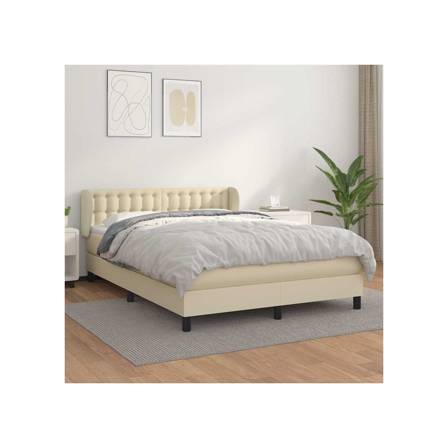 Sommier à lattes de lit avec matelas Crème 140x200cm Similicuir