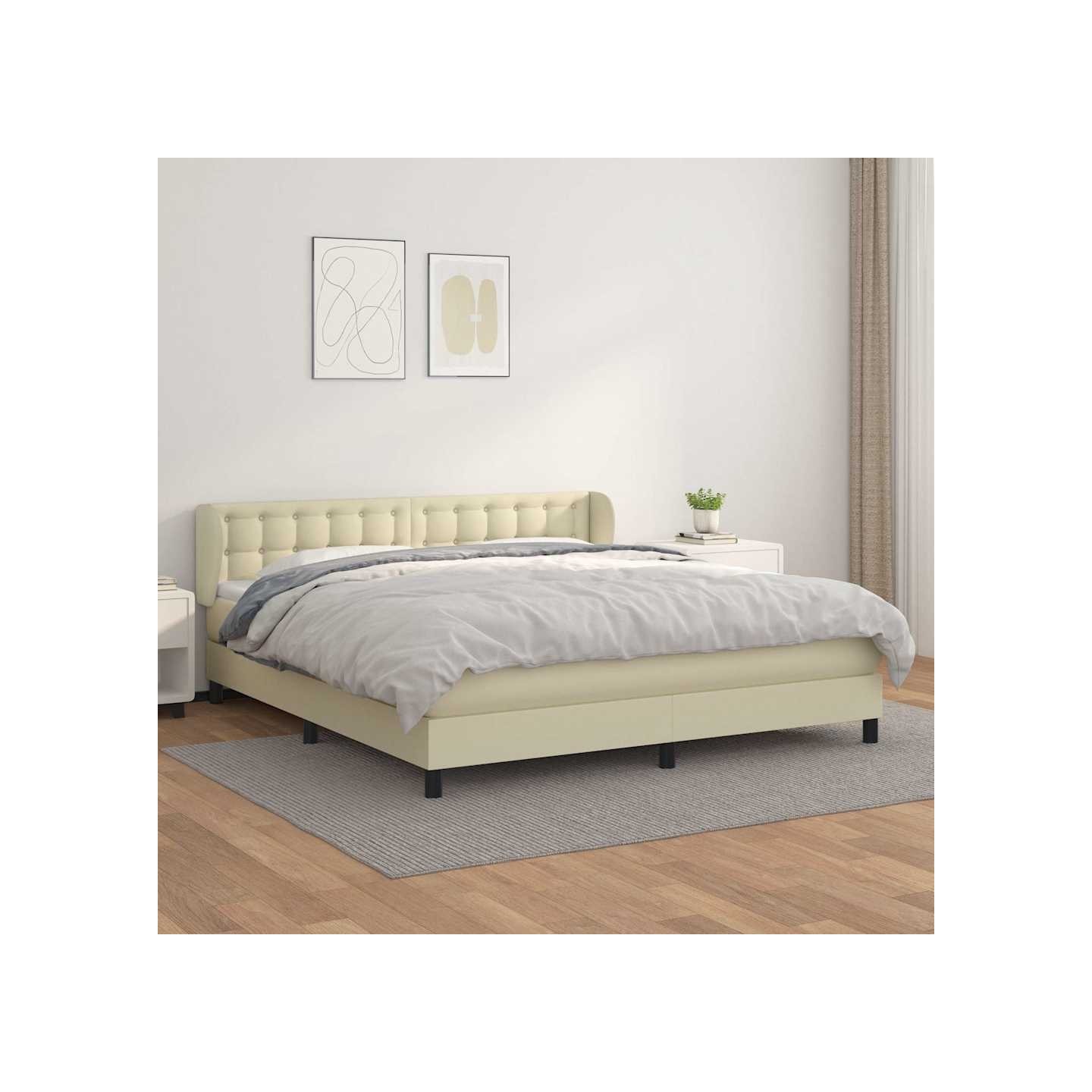 Sommier à lattes de lit avec matelas Crème 180x200cm Similicuir