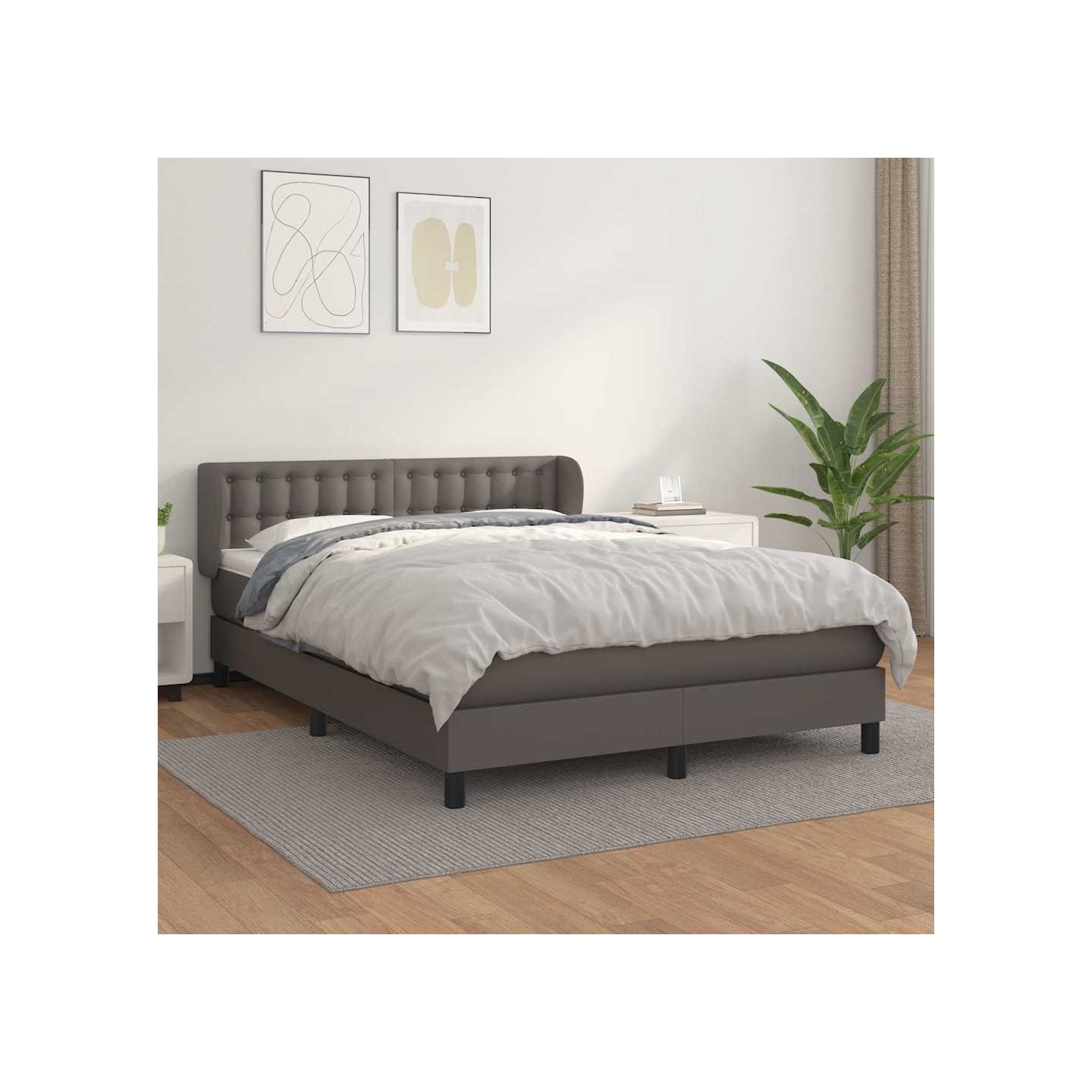 Sommier à lattes de lit avec matelas Gris 140x190 cm Similicuir
