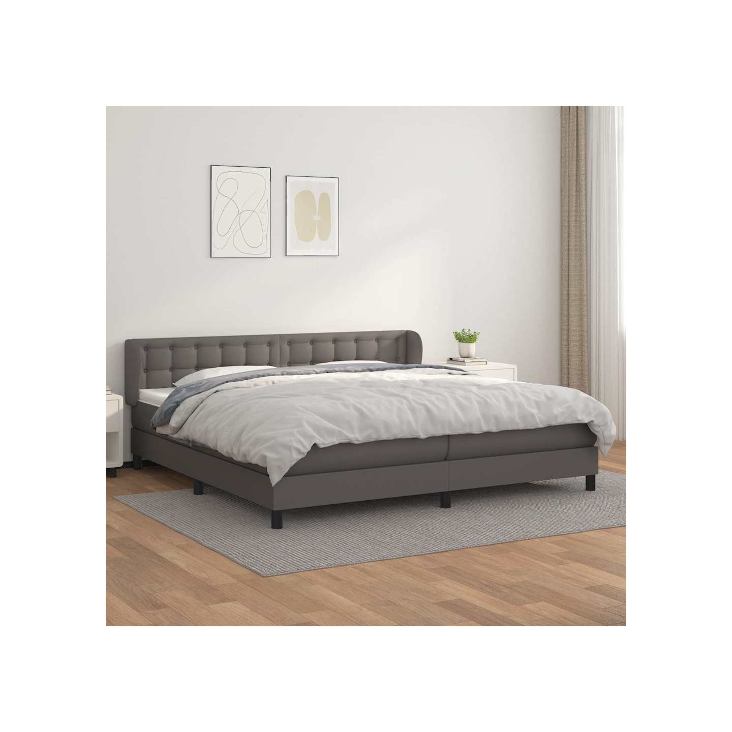 Sommier à lattes de lit avec matelas Gris 200x200 cm Similicuir