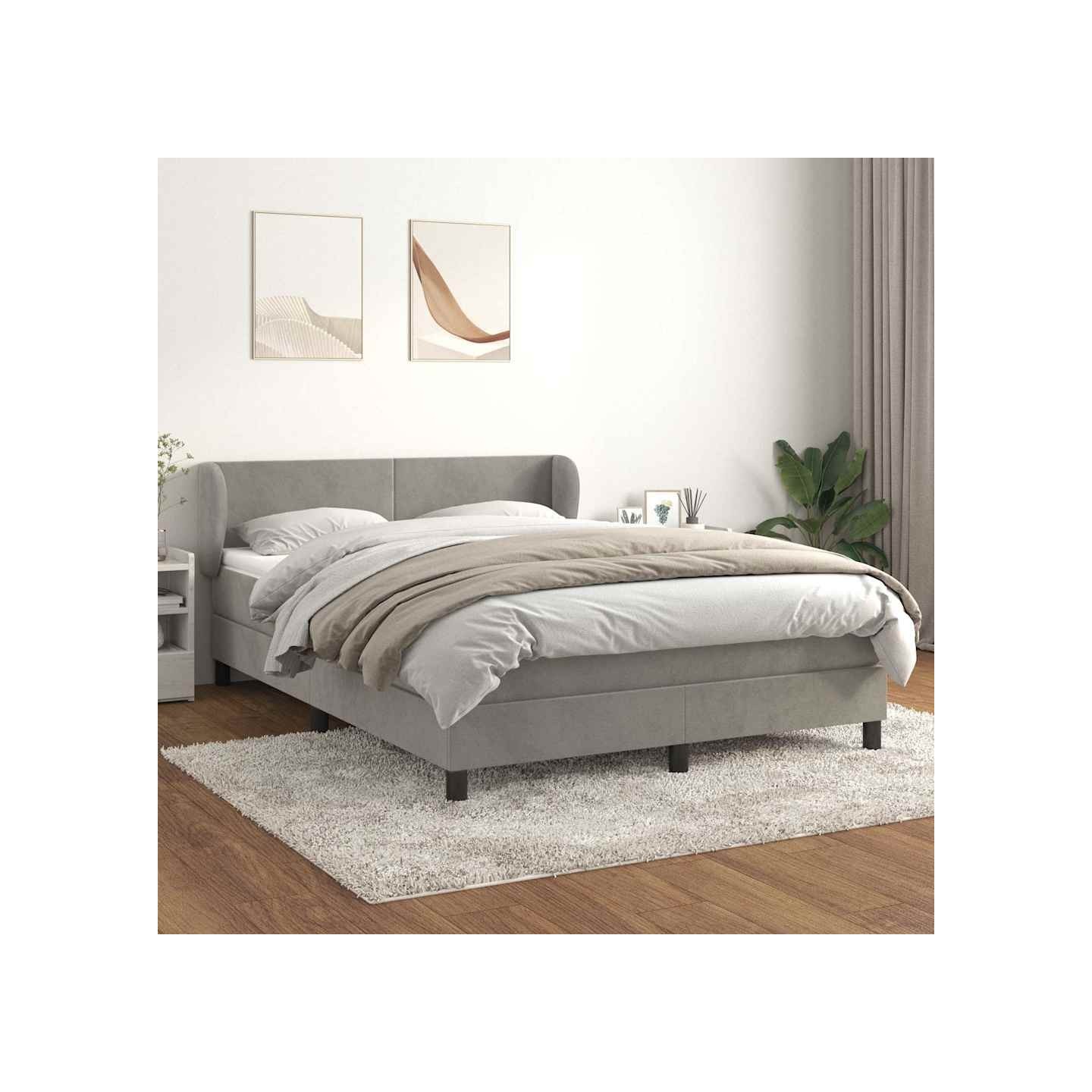 Sommier à lattes de lit et matelas Gris clair 140x200cm Velours