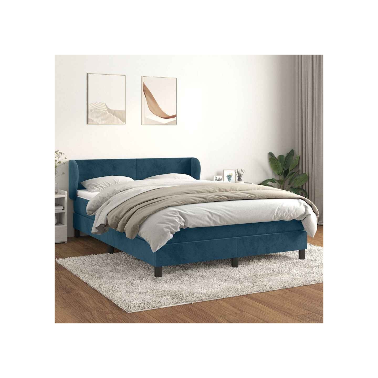 Sommier à lattes de lit et matelas Bleu foncé 140x200cm Velours