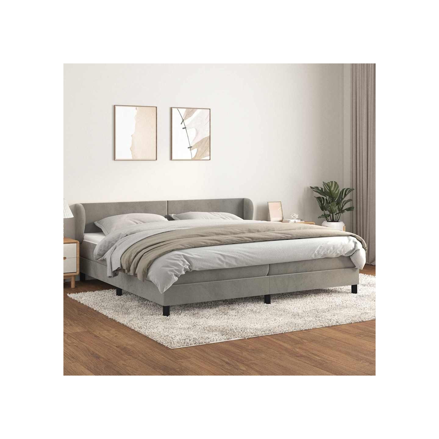 Sommier à lattes de lit et matelas Gris clair 200x200cm Velours
