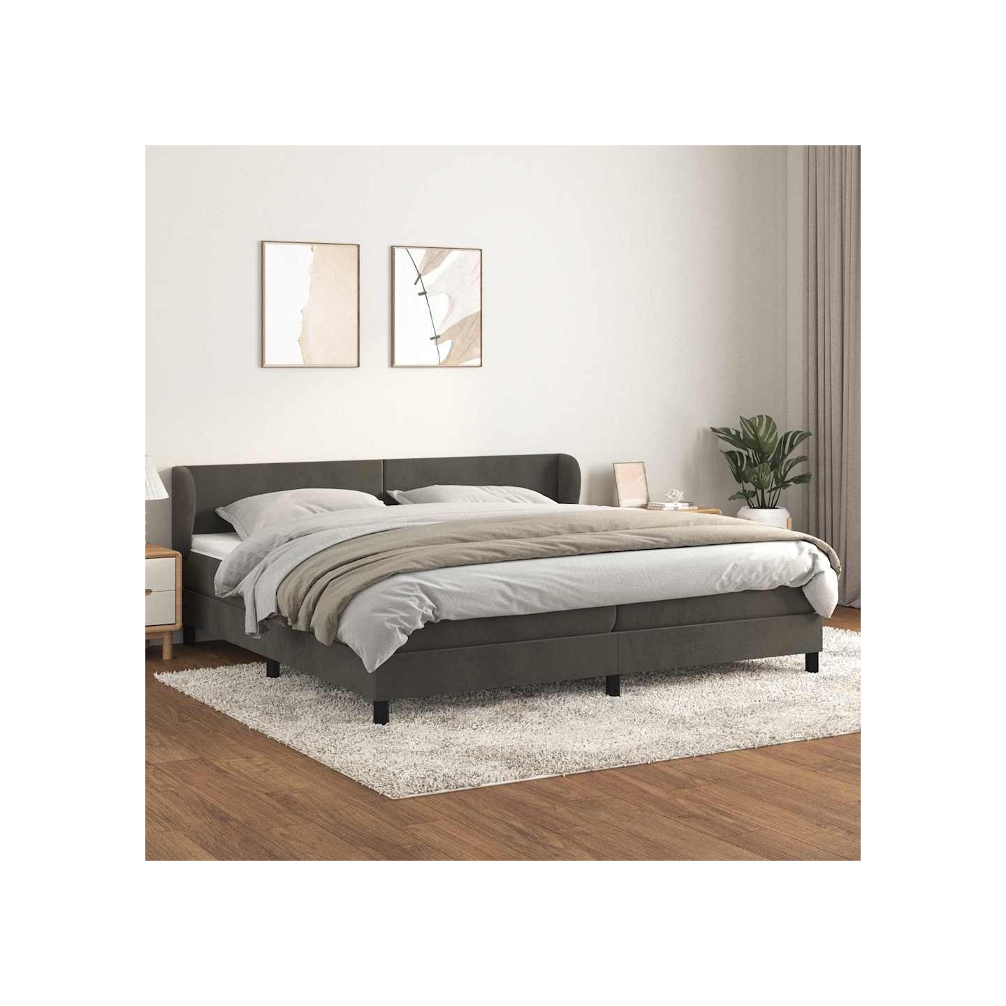 Sommier à lattes de lit et matelas Gris foncé 200x200cm Velours