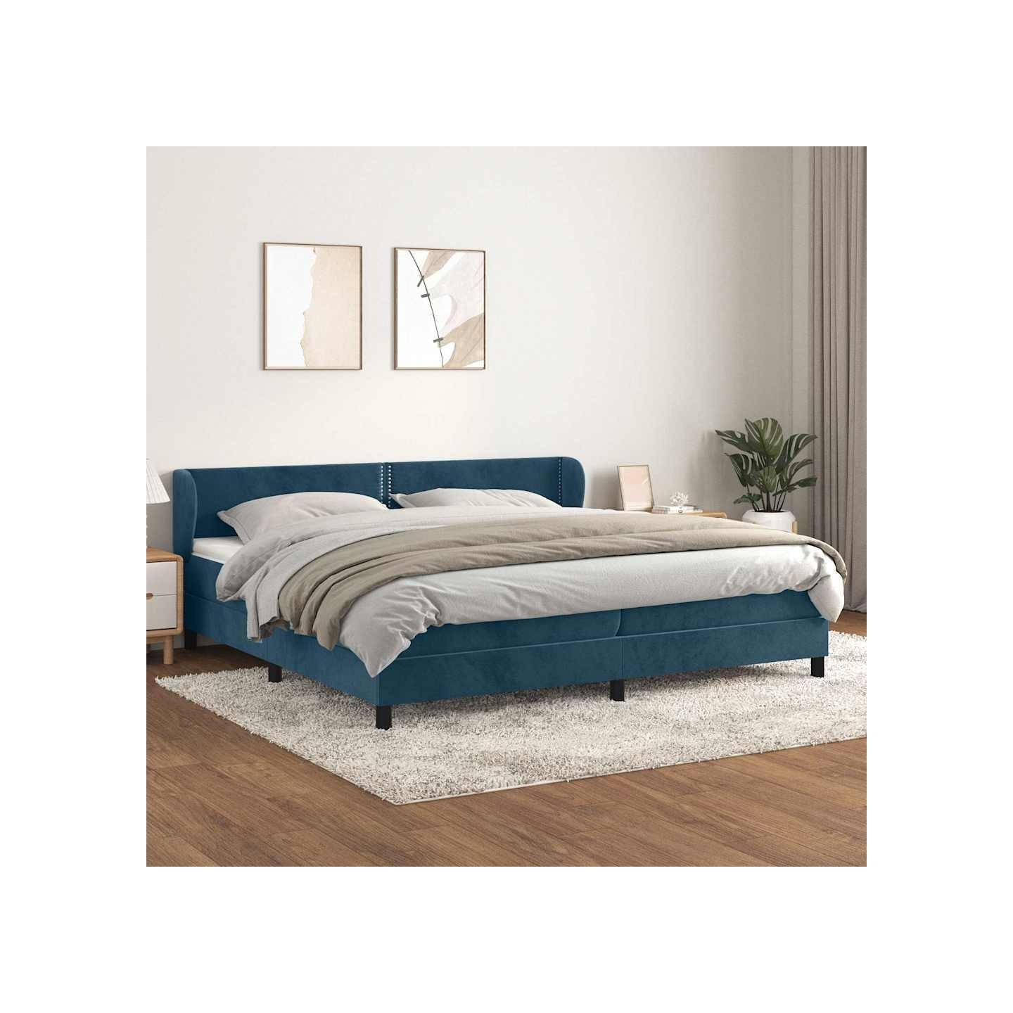 Sommier à lattes de lit et matelas Bleu foncé 200x200cm Velours
