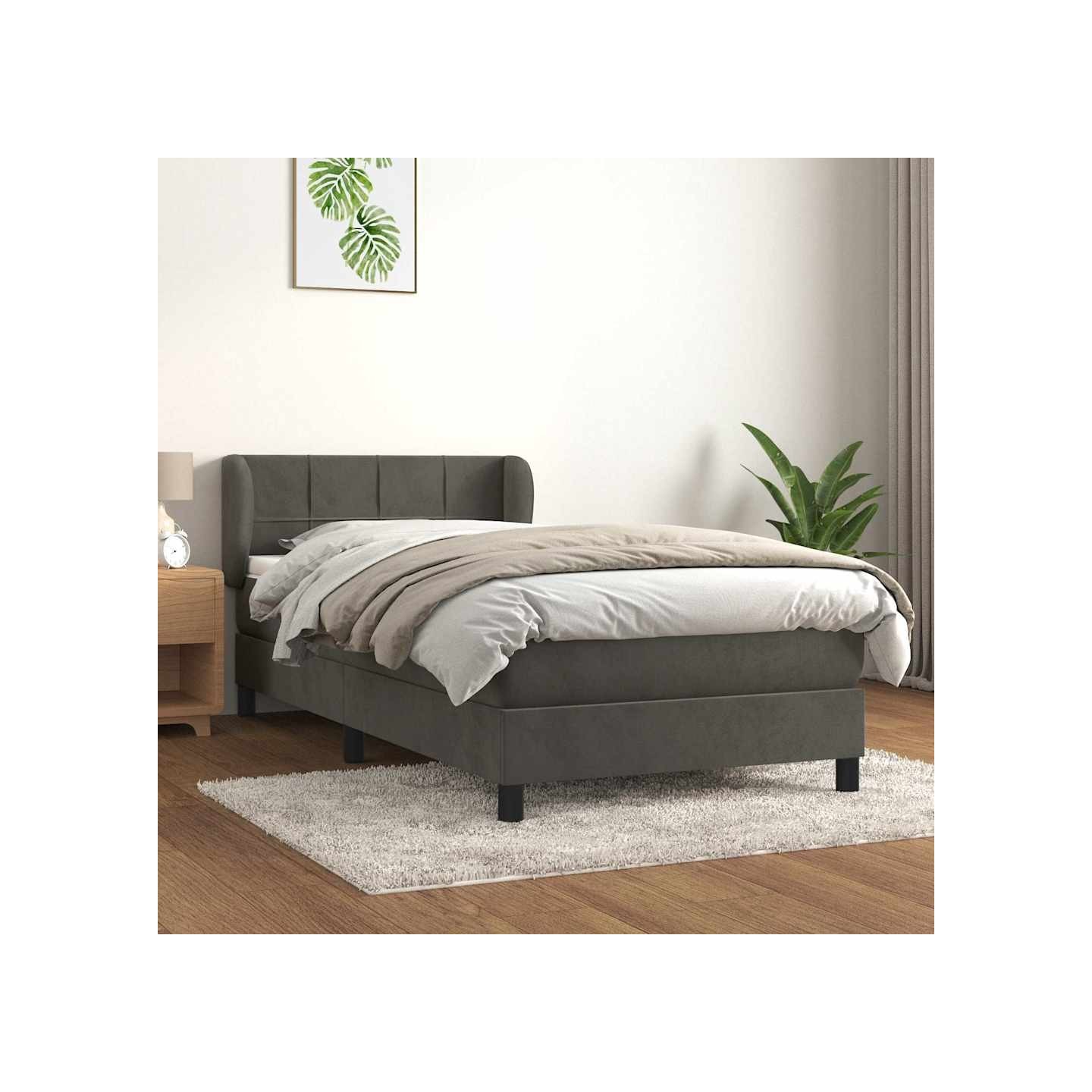 Sommier à lattes de lit et matelas Gris foncé 90x190 cm Velours