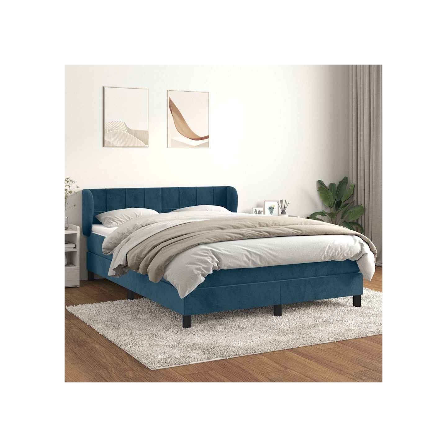 Sommier à lattes de lit et matelas Bleu foncé 140x200cm Velours