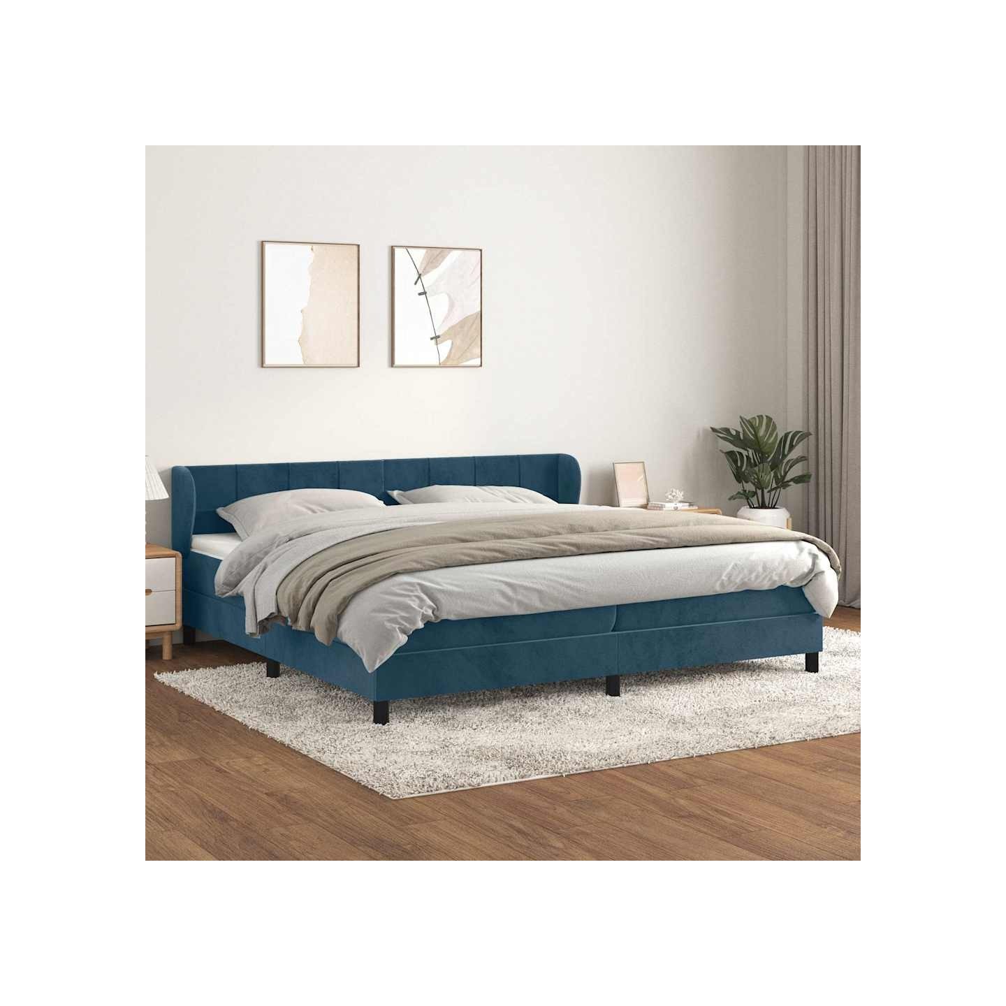 Sommier à lattes de lit et matelas Bleu foncé 200x200cm Velours