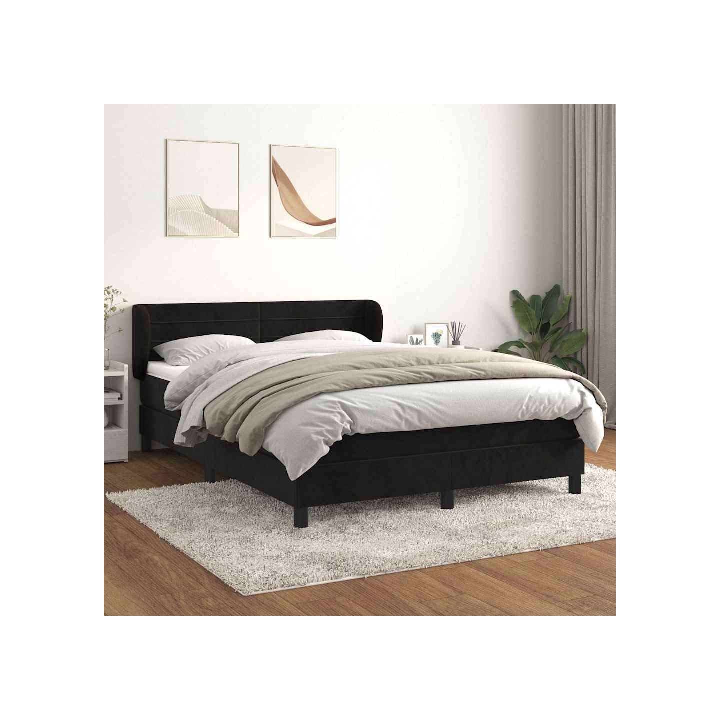 Sommier à lattes de lit avec matelas Noir 140x190 cm Velours