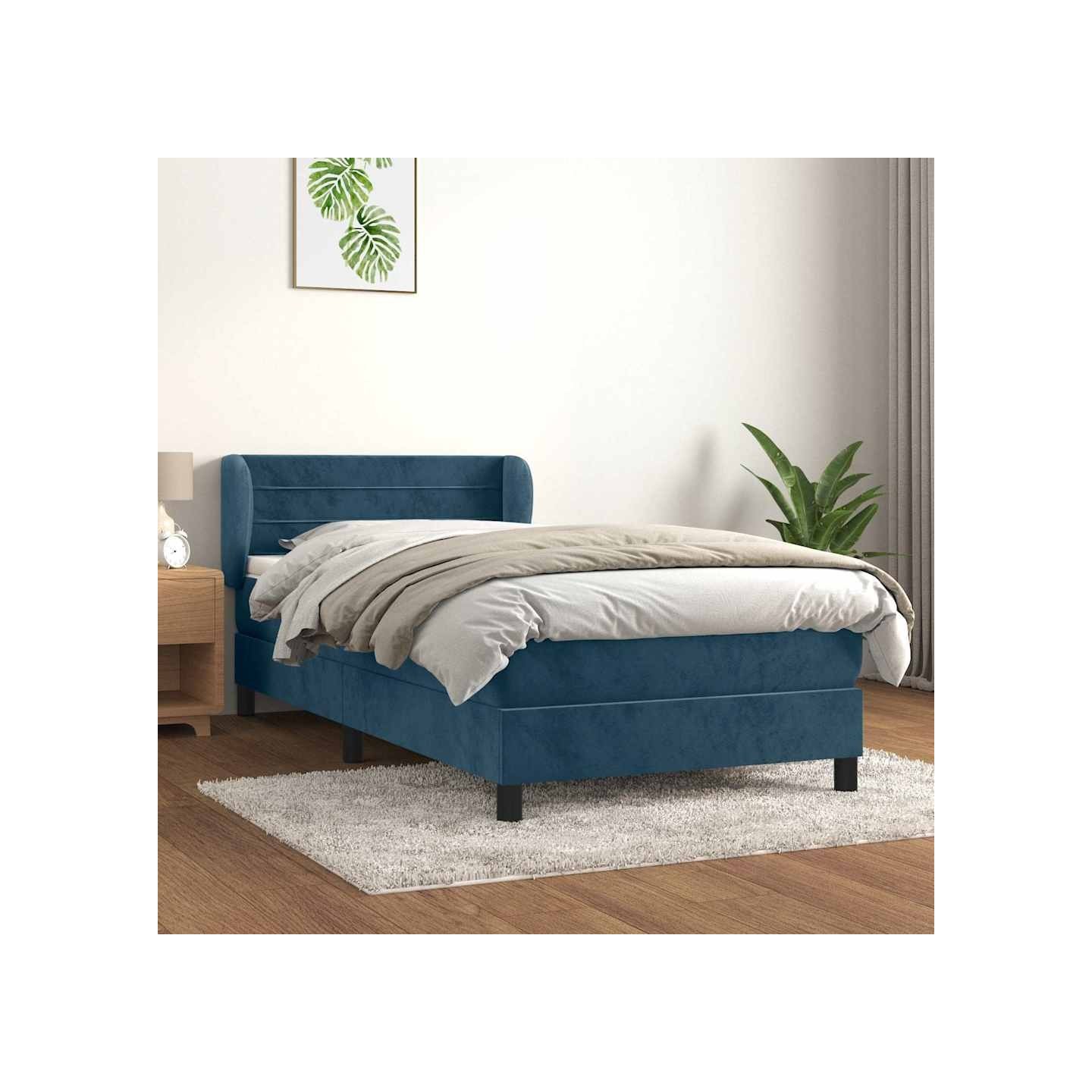 Sommier à lattes de lit avec matelas Bleu foncé 100x200 cm