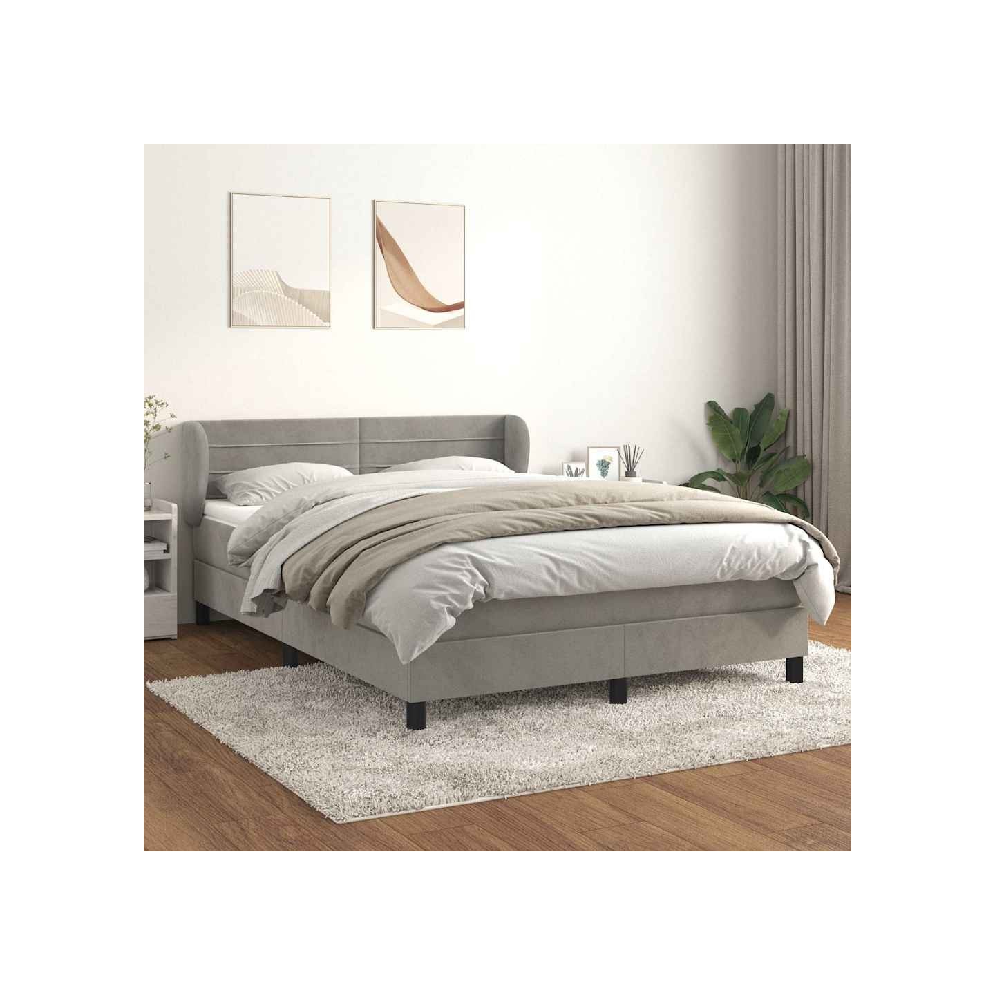 Sommier à lattes de lit et matelas Gris clair 140x200cm Velours