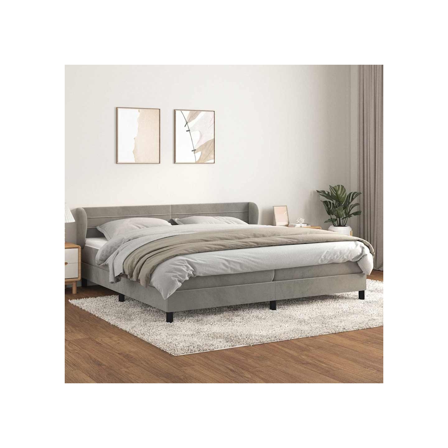 Sommier à lattes de lit et matelas Gris clair 200x200cm Velours