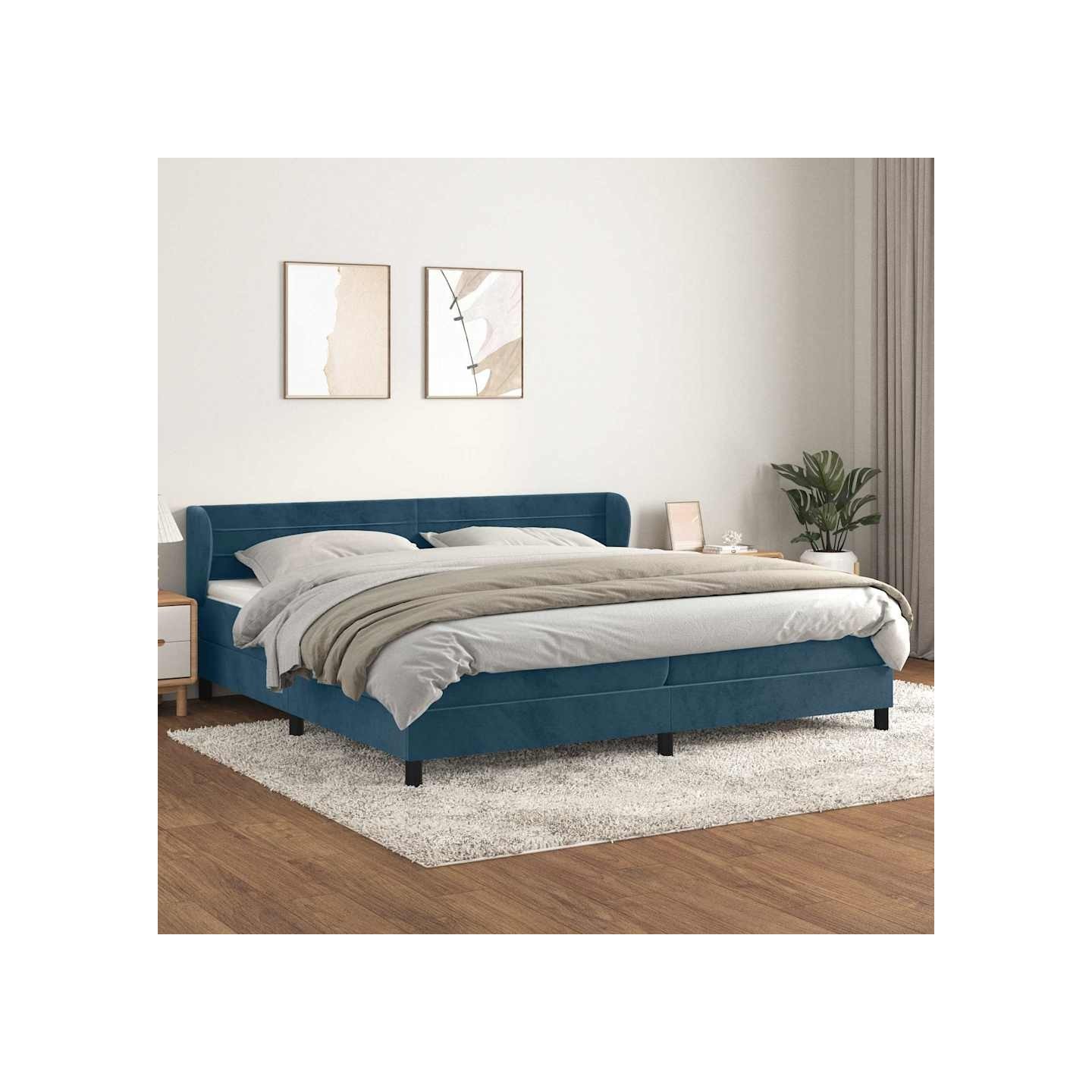 Sommier à lattes de lit et matelas Bleu foncé 200x200cm Velours