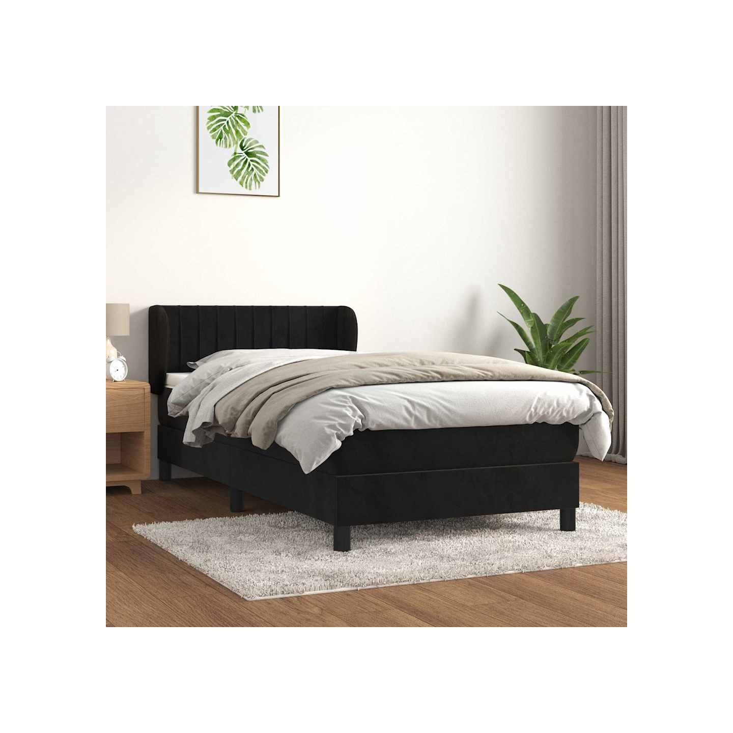 Sommier à lattes de lit avec matelas Noir 90x200 cm Velours