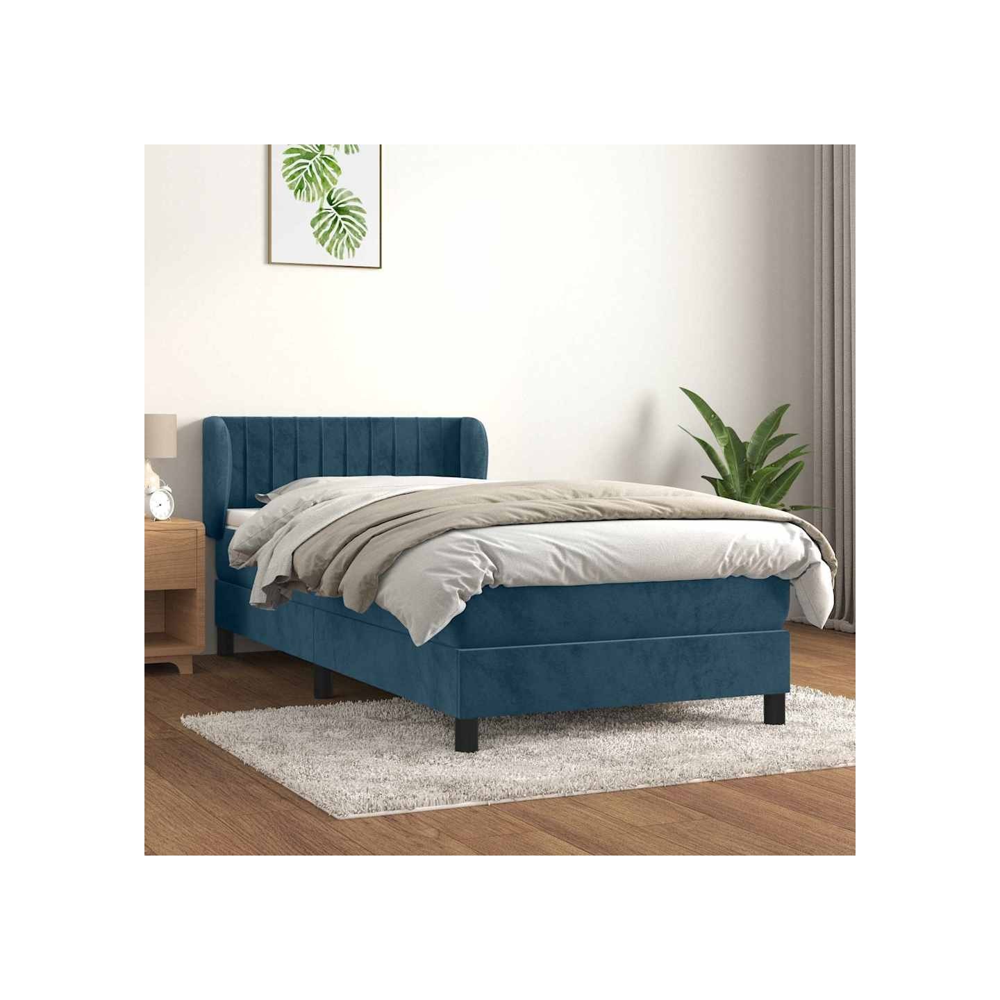 Sommier à lattes de lit avec matelas Bleu foncé 90x190 cm