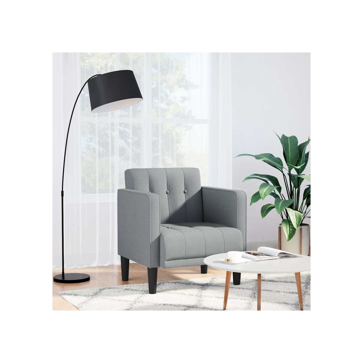 Fauteuil canapé avec accoudoirs tissu gris clair 53 cm