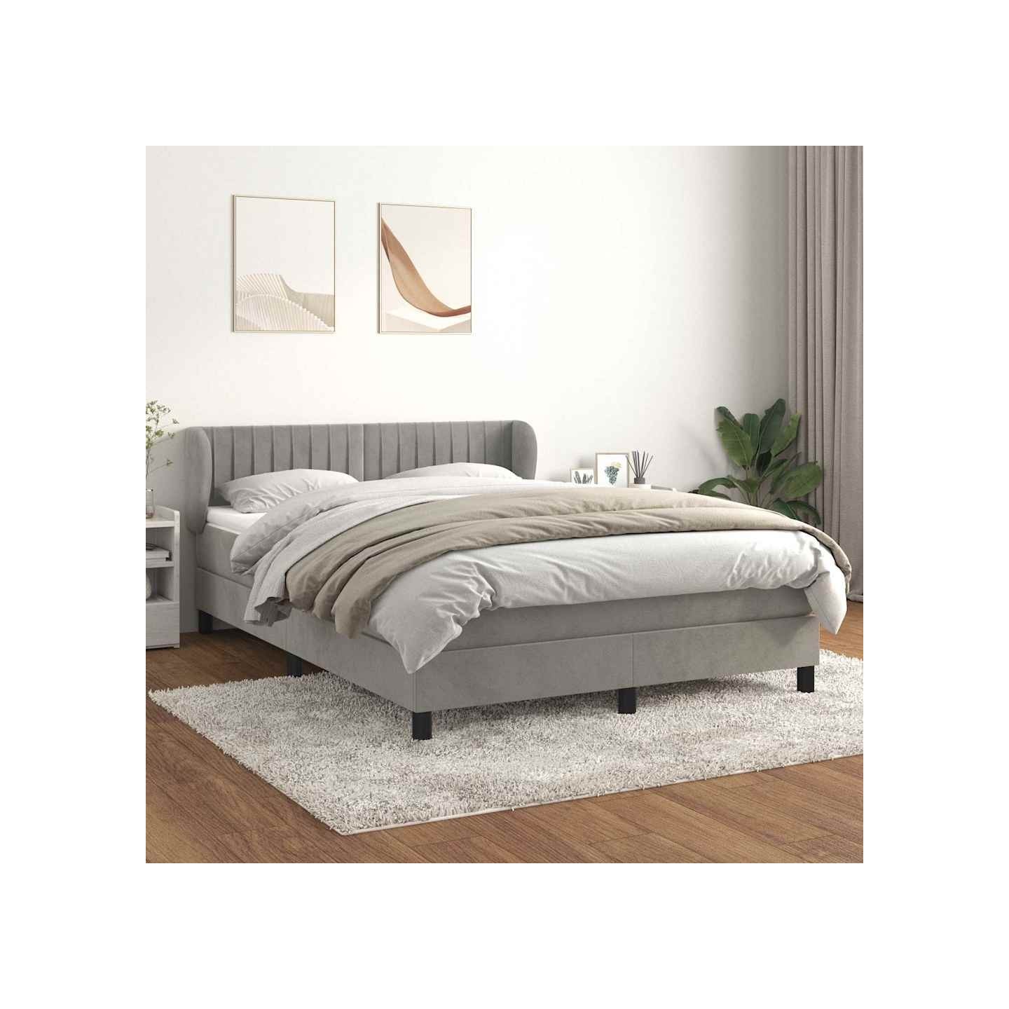 Sommier à lattes de lit et matelas Gris clair 140x190cm Velours