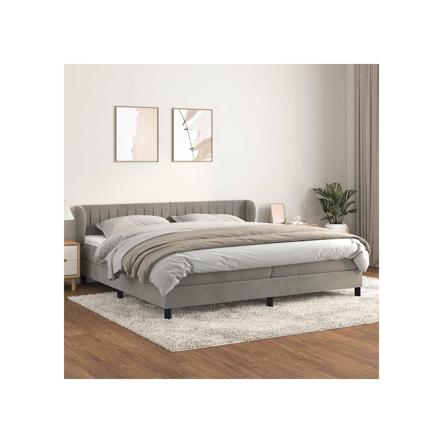 Sommier à lattes de lit et matelas Gris clair 200x200cm Velours