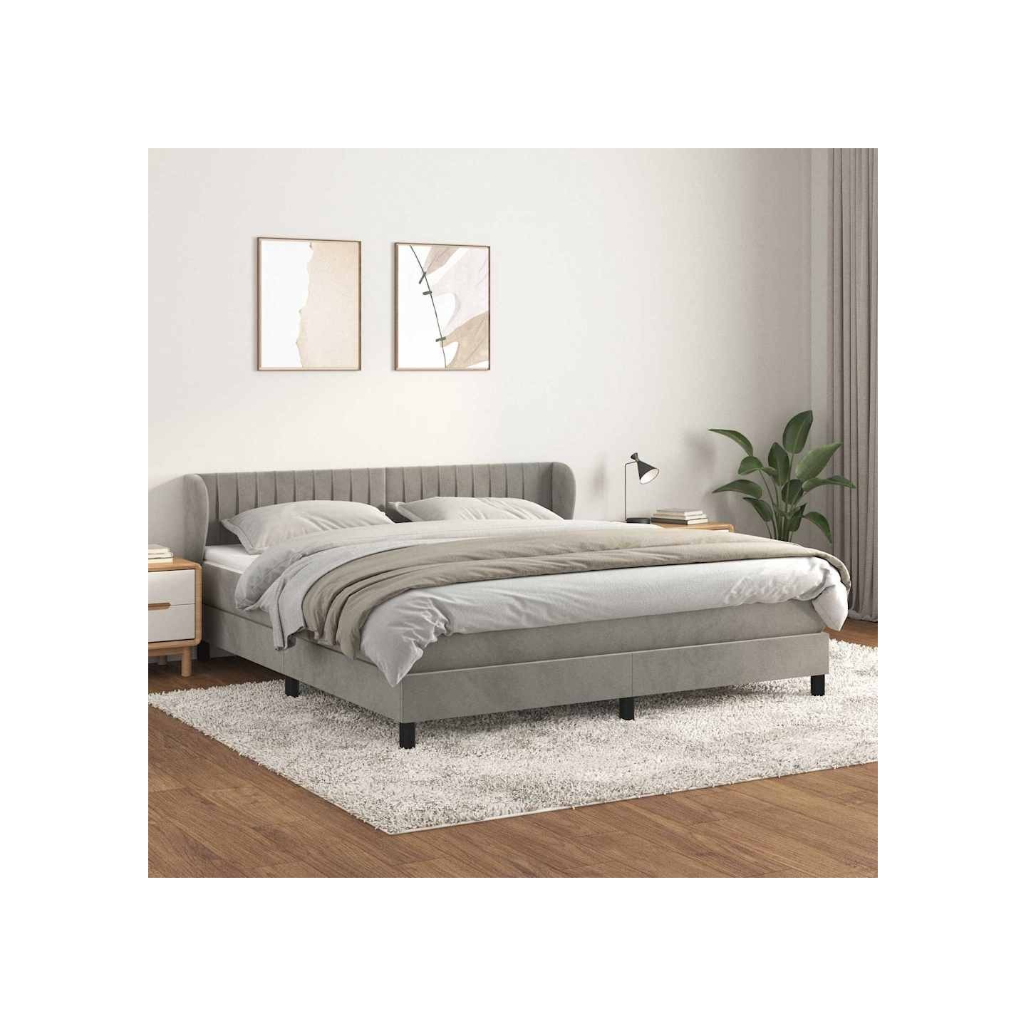 Sommier à lattes de lit et matelas Gris clair 160x200cm Velours