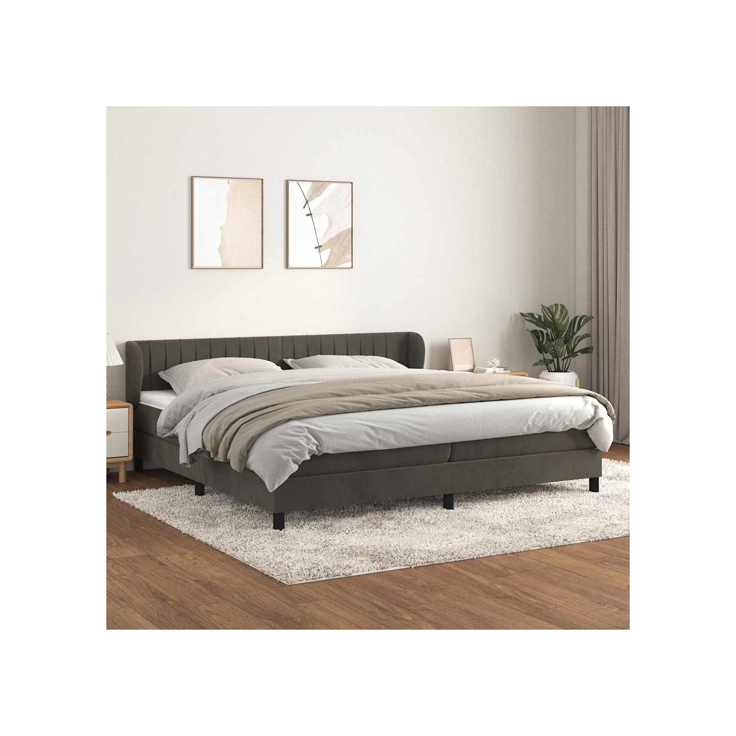 Sommier à lattes de lit et matelas Gris foncé 200x200cm Velours