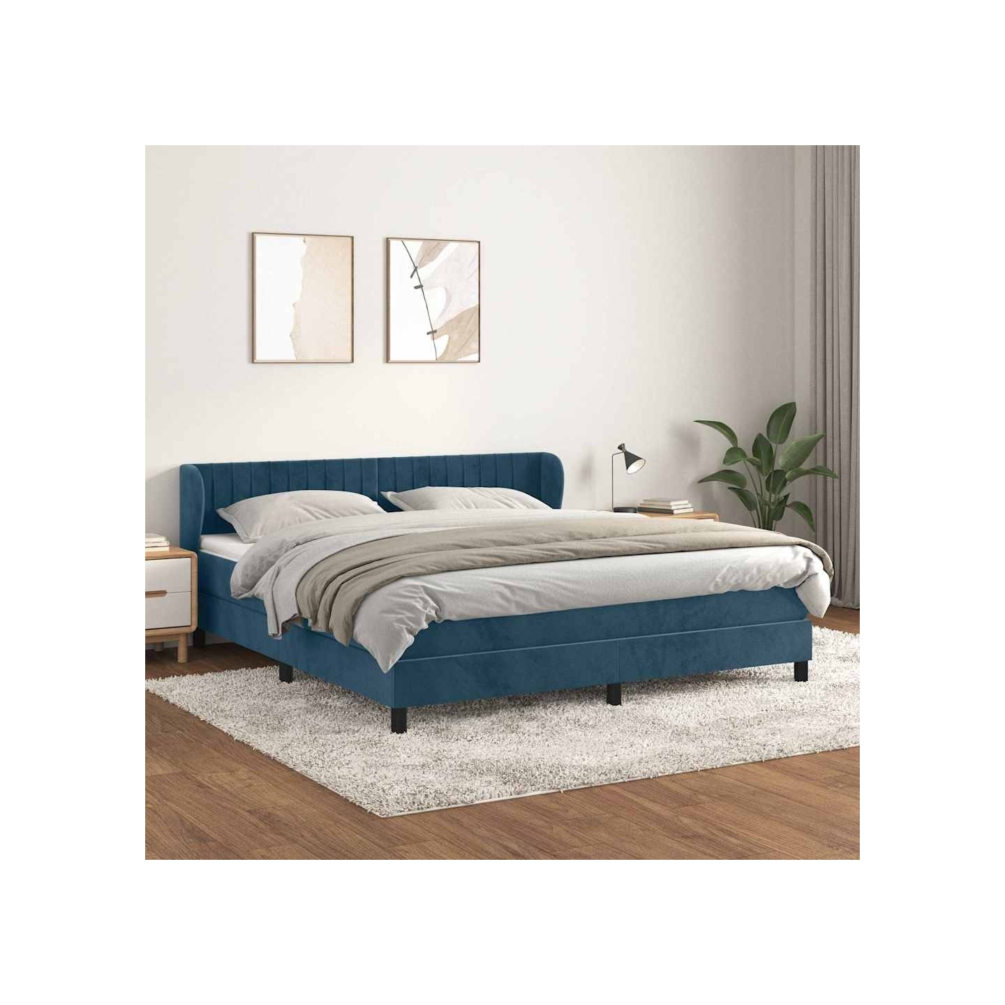 Sommier à lattes de lit et matelas Bleu foncé 180x200cm Velours